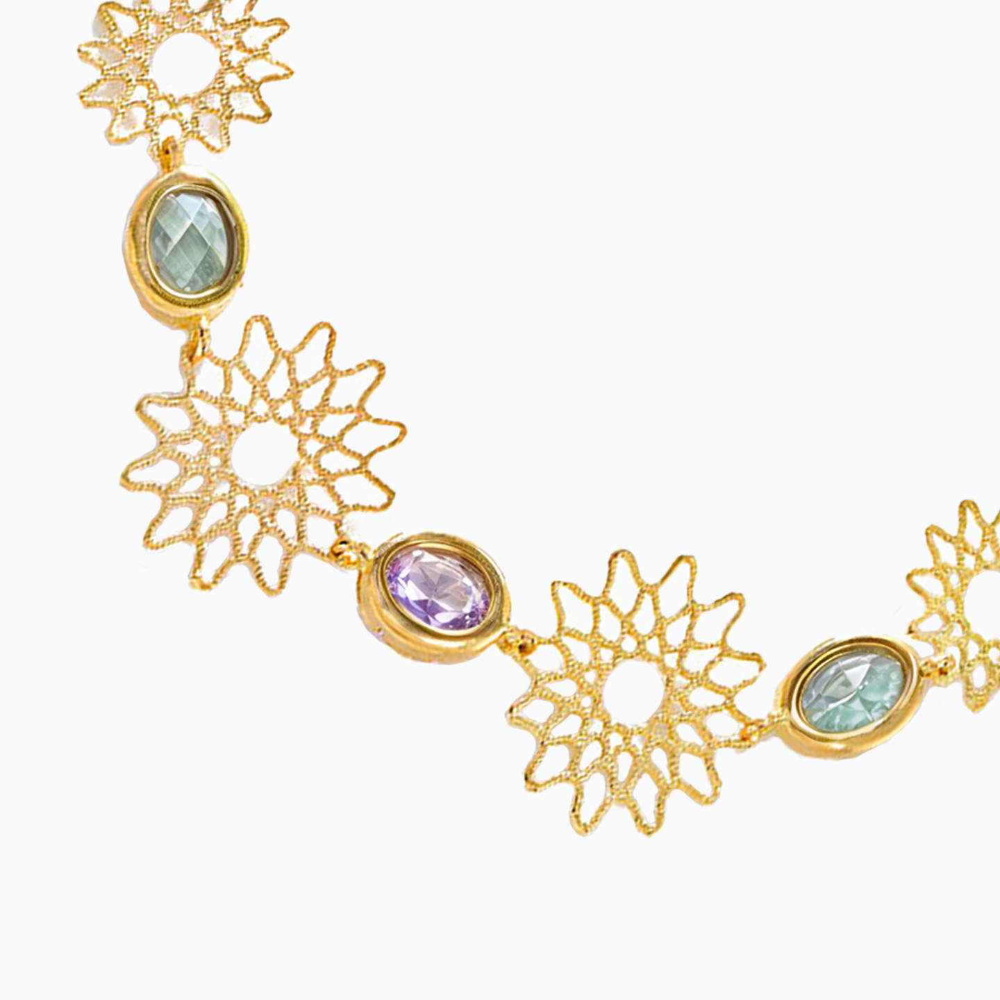 Flower Colored Stones Chain Bracelet in 18K Gold - 2 Flower Colored Stones Chain Bracelet in 18K Gold - 2