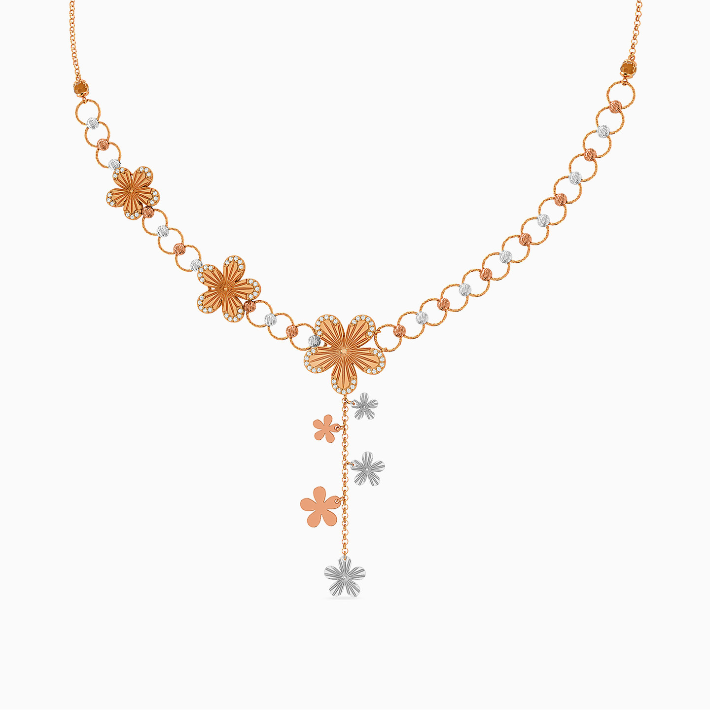 Flower Cubic Zirconia Full Set in 21K Gold (4 Pieces) - 2 Flower Cubic Zirconia Full Set in 21K Gold (4 Pieces) - 2