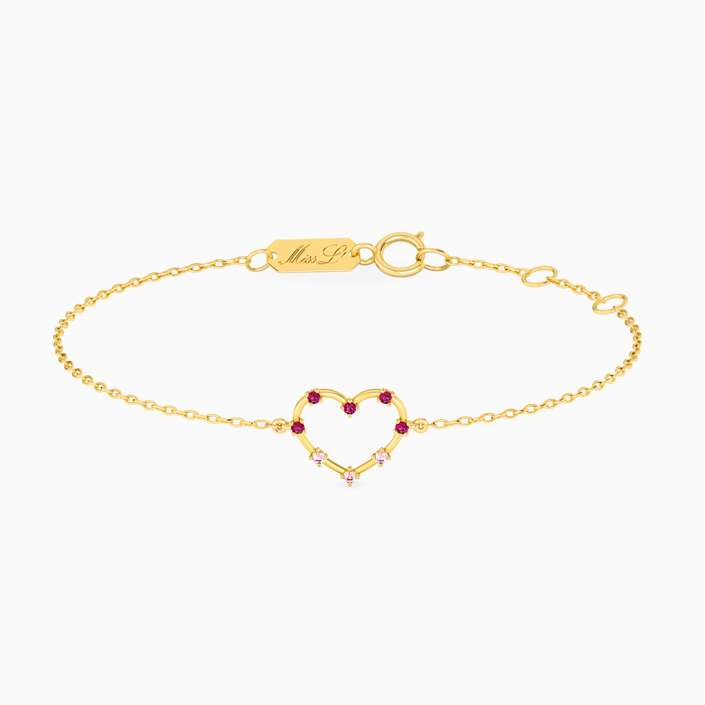 Heart Rose Stone Chain Bracelet in 18K Gold