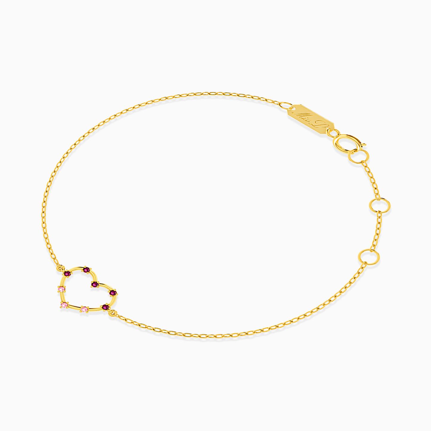 Heart Rose Stone Chain Bracelet in 18K Gold - 2 Heart Rose Stone Chain Bracelet in 18K Gold - 2