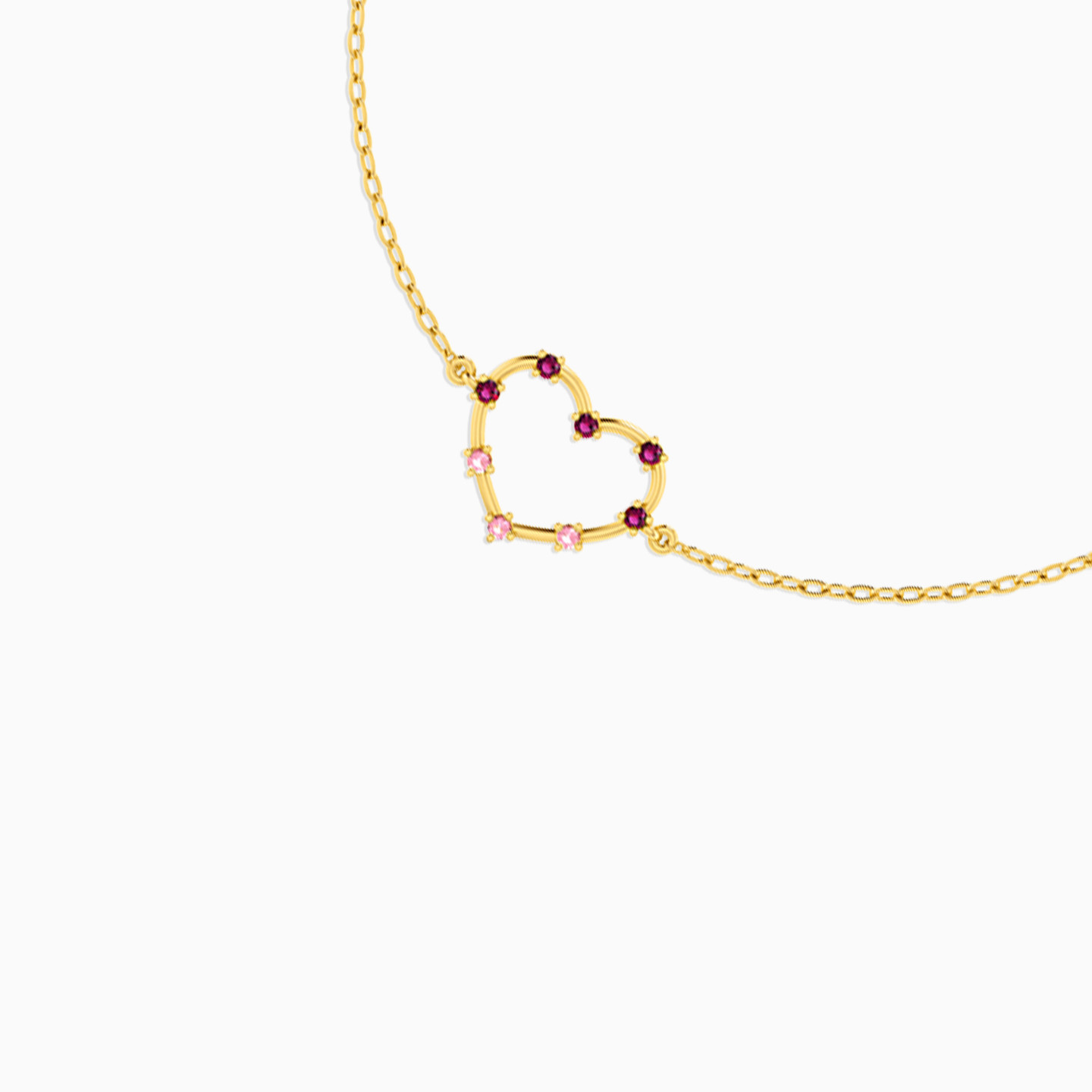 Heart Rose Stone Chain Bracelet in 18K Gold - 3