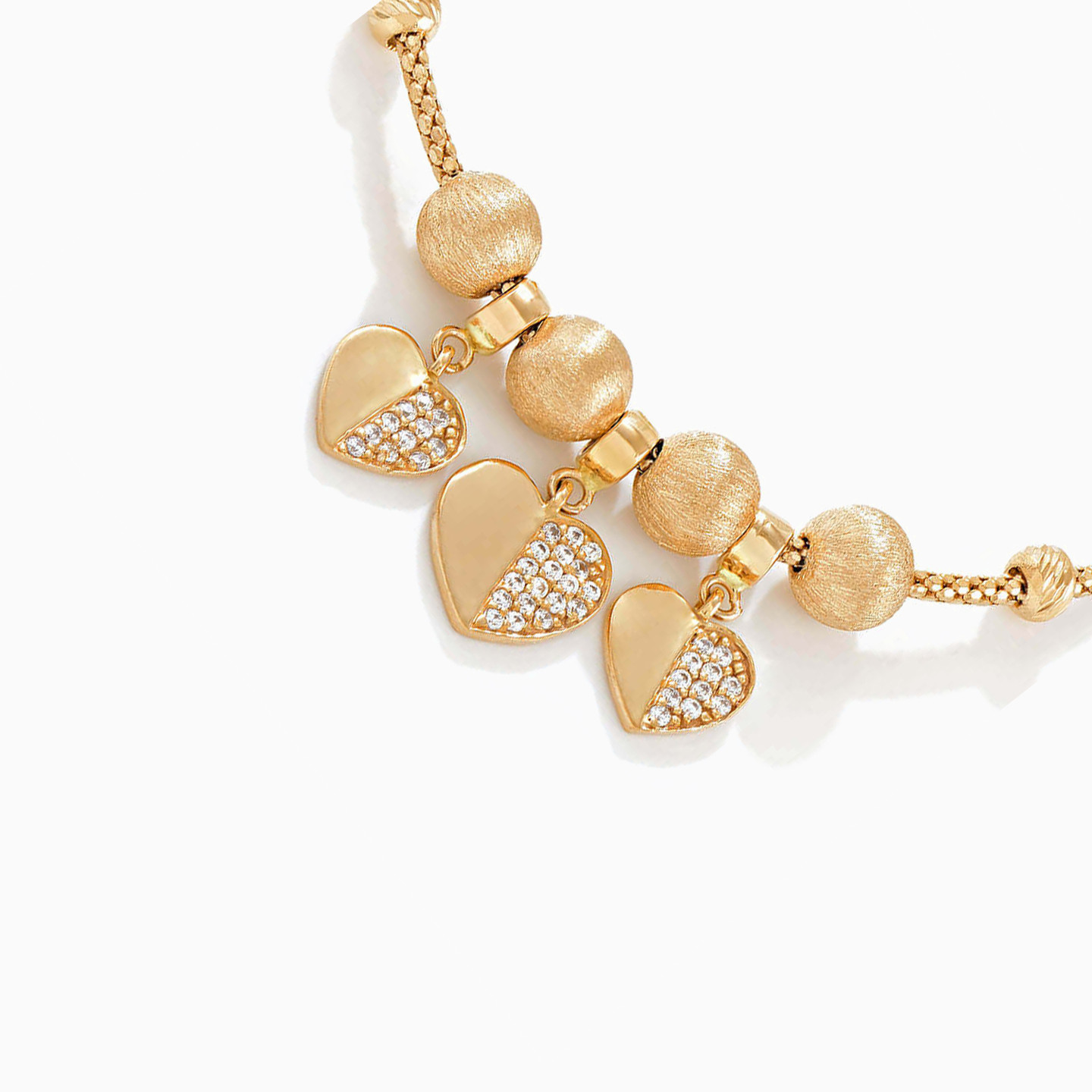 Heart Cubic Zirconia Chain Bracelet in 21K Gold - 2 Heart Cubic Zirconia Chain Bracelet in 21K Gold - 2
