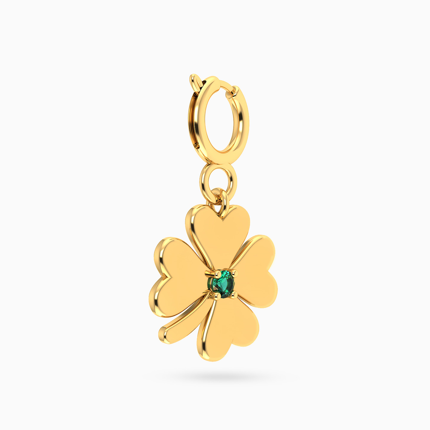 دلاية ذهب زهرة برسيم عيار 18 قيراط مزينة بحجر أخضر - 3 دلاية ذهب زهرة برسيم عيار 18 قيراط مزينة بحجر أخضر - 3