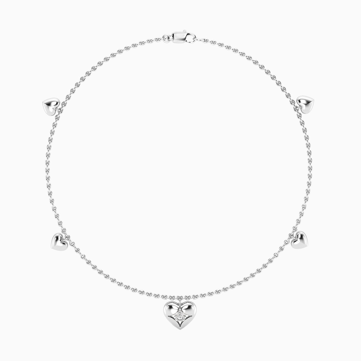 خلخال بسلسلة فضة إسترليني قلب مزين بألماس مختبرات خلخال بسلسلة فضة إسترليني قلب مزين بألماس مختبرات
