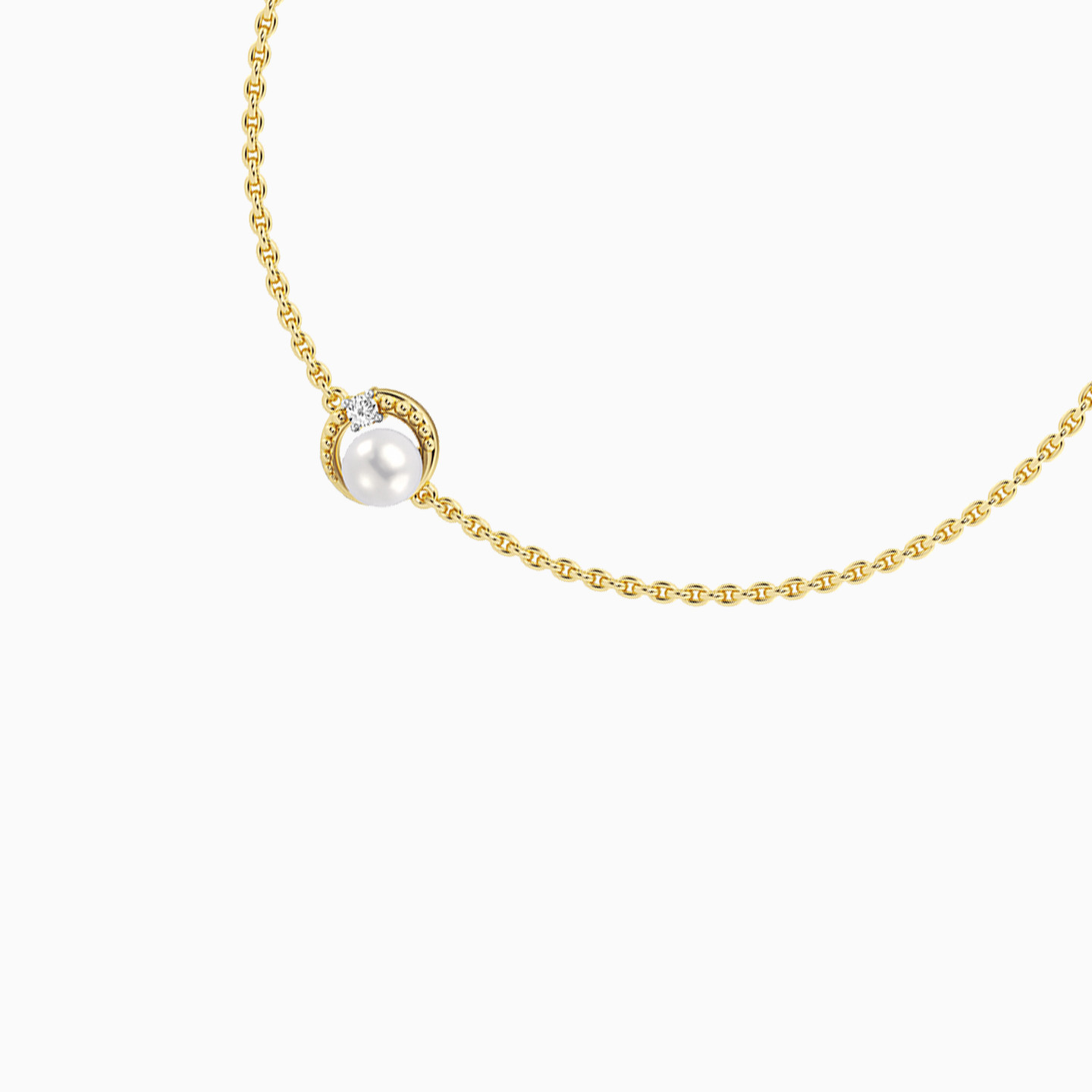 Circle Lab Grown Diamonds & Pearl Gold Plated Chain Bracelet - 4 Circle Lab Grown Diamonds & Pearl Gold Plated Chain Bracelet - 4