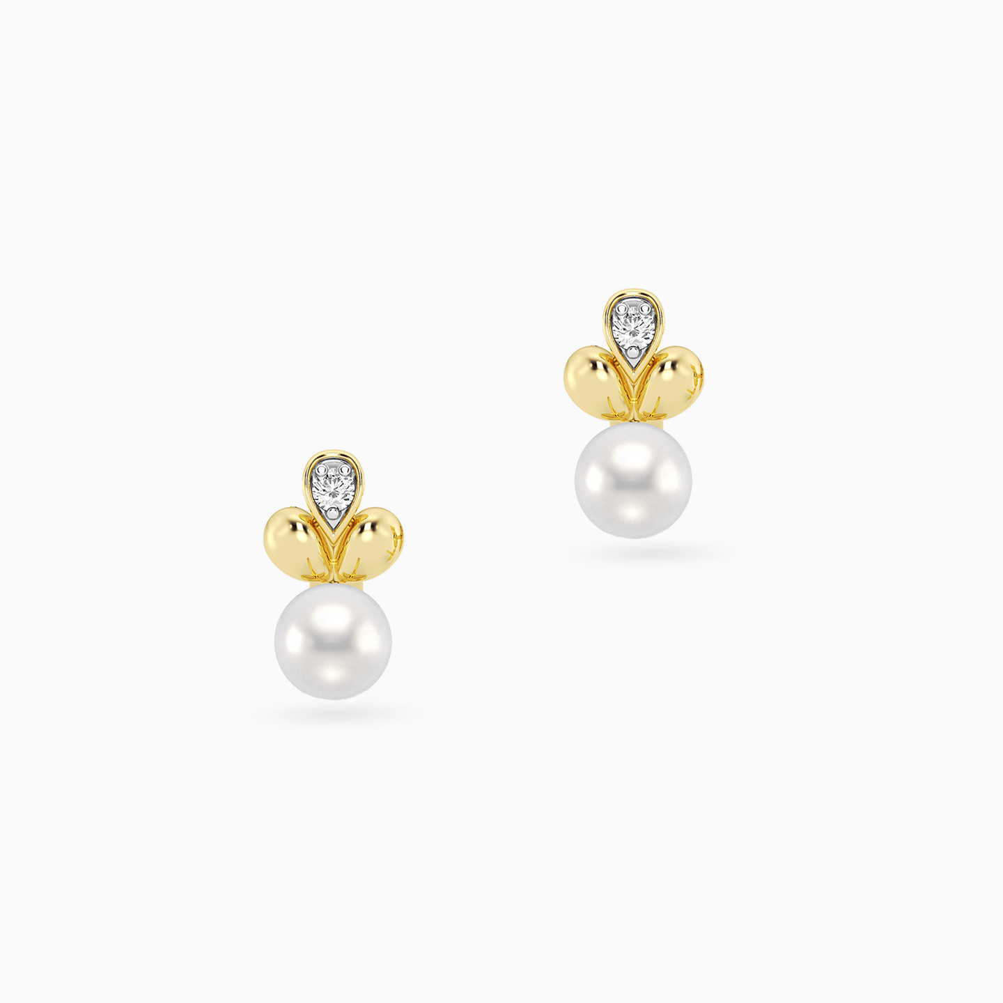 Circle Lab Grown Diamonds & Pearl Gold Plated Stud Earrings - 2 Circle Lab Grown Diamonds & Pearl Gold Plated Stud Earrings - 2
