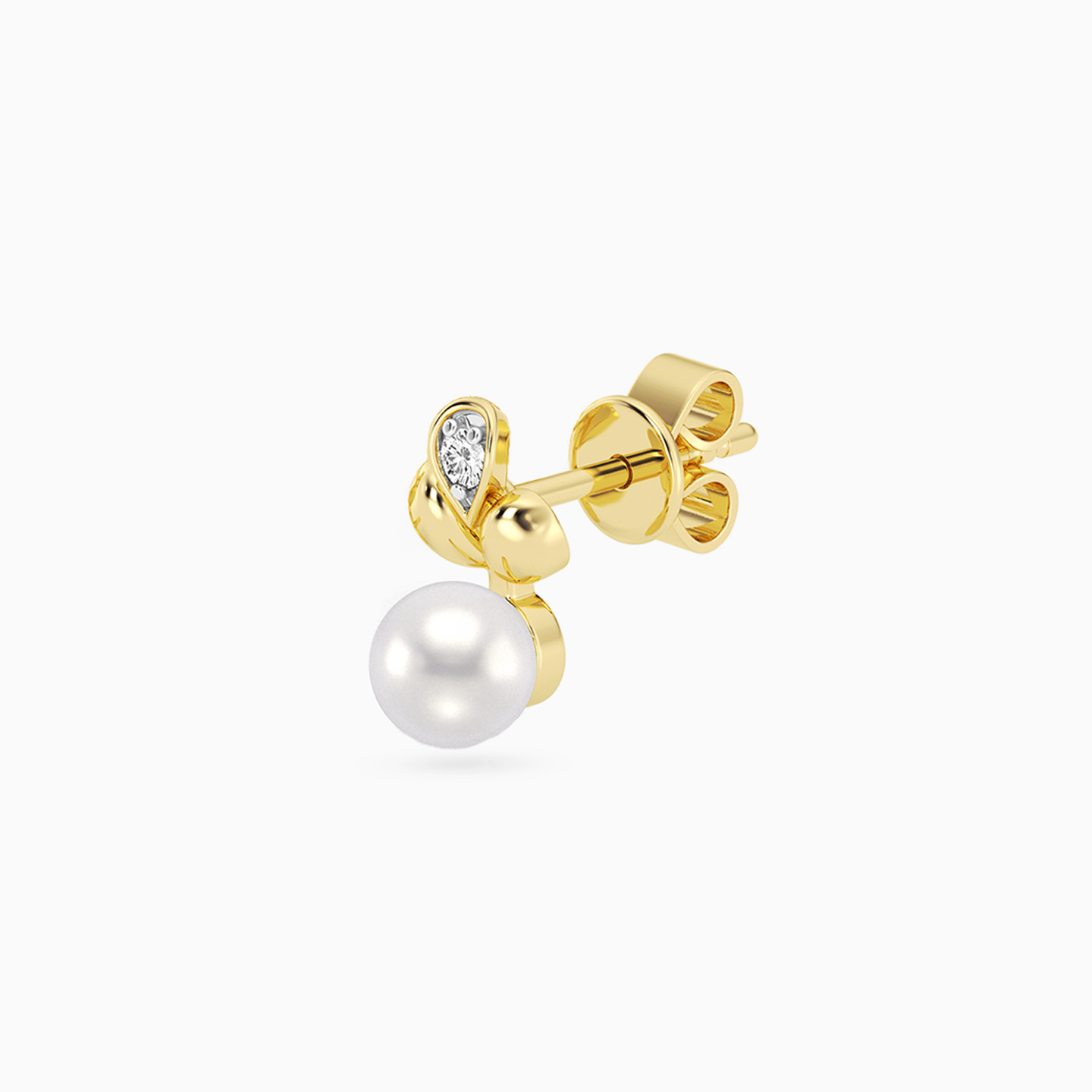 Circle Lab Grown Diamonds & Pearl Gold Plated Stud Earrings - 3 Circle Lab Grown Diamonds & Pearl Gold Plated Stud Earrings - 3