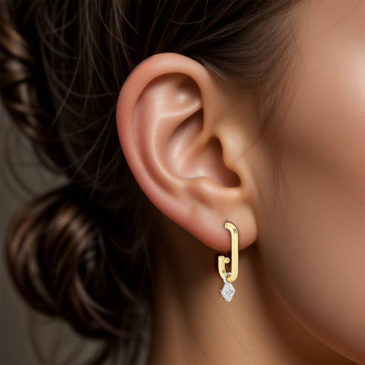 Square Lab Grown Diamonds Gold Plated Stud Earrings - 2 Square Lab Grown Diamonds Gold Plated Stud Earrings - 2