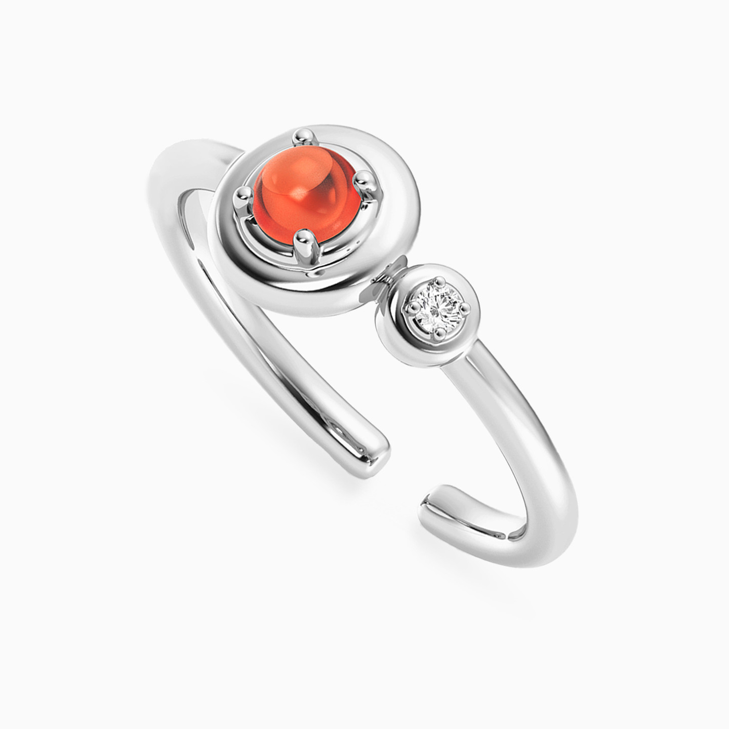 خاتم فضة إسترليني دائري مزين بألماس مختبرات وحجر برتقالي - 3 خاتم فضة إسترليني دائري مزين بألماس مختبرات وحجر برتقالي - 3