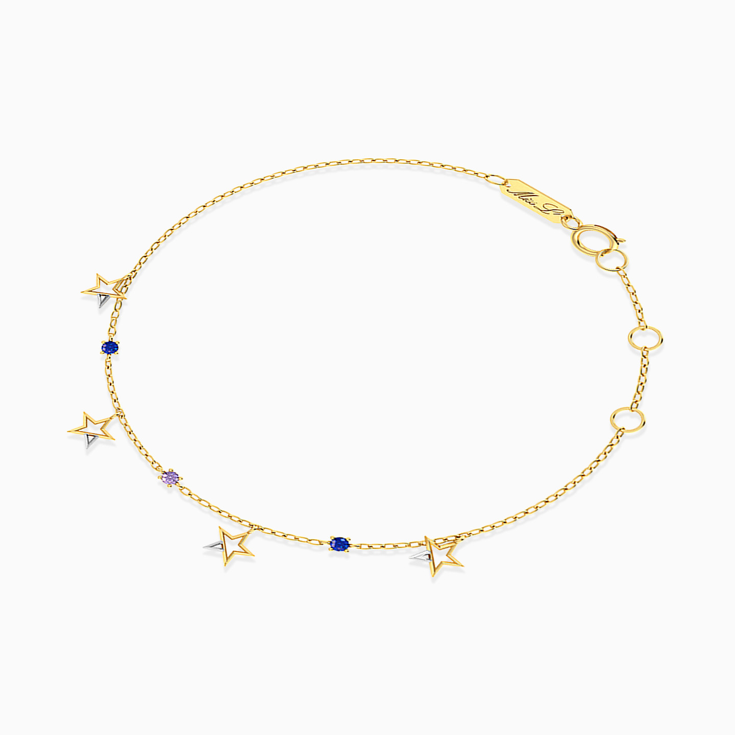 Star Colored Stones Chain Bracelet in 18K Gold - 2