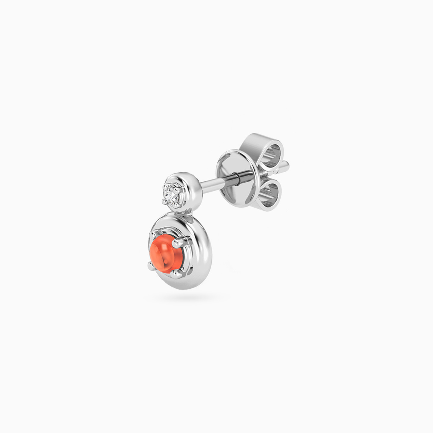 Circle Lab Grown Diamonds & Orange Stone Sterling Silver Stud Earrings - 3 Circle Lab Grown Diamonds & Orange Stone Sterling Silver Stud Earrings - 3