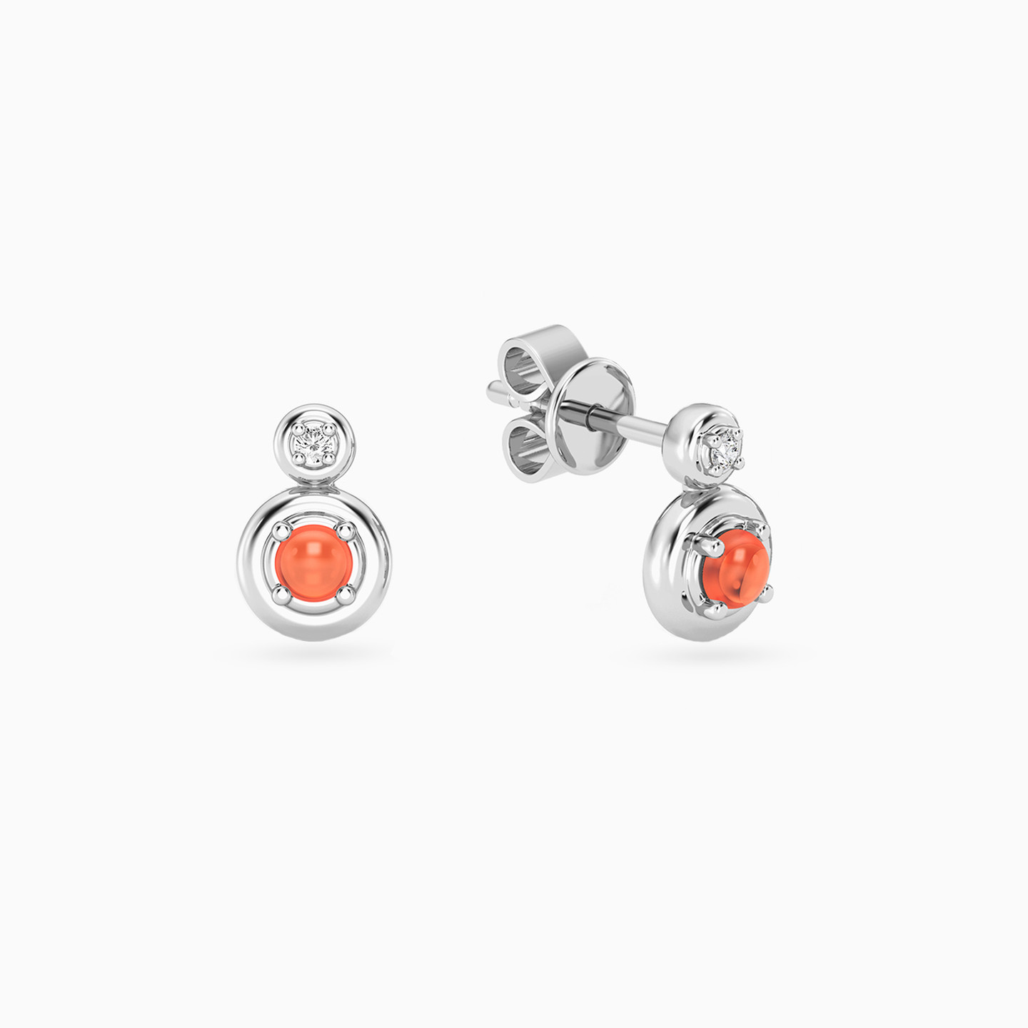 Circle Lab Grown Diamonds & Orange Stone Sterling Silver Stud Earrings Circle Lab Grown Diamonds & Orange Stone Sterling Silver Stud Earrings