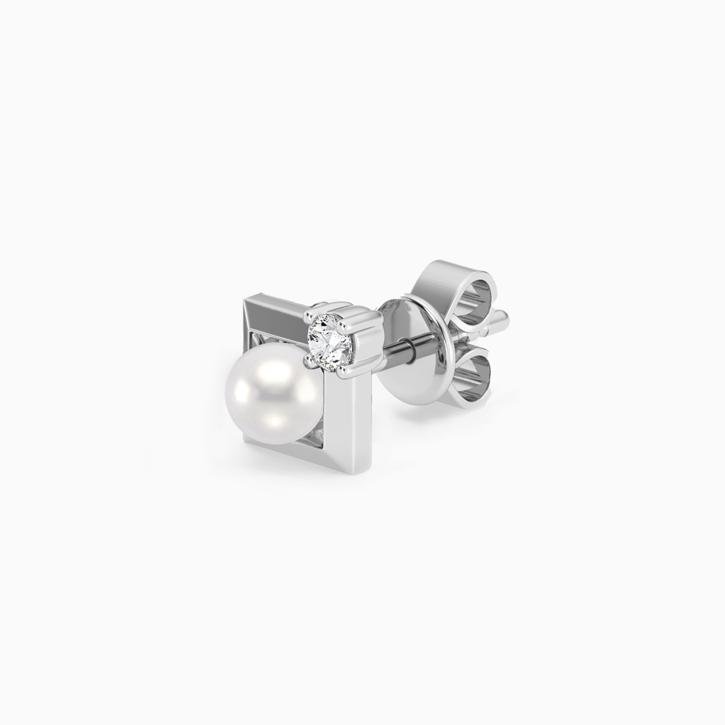 Square Lab Grown Diamonds & Pearl Sterling Silver Stud Earrings - 4 Square Lab Grown Diamonds & Pearl Sterling Silver Stud Earrings - 4