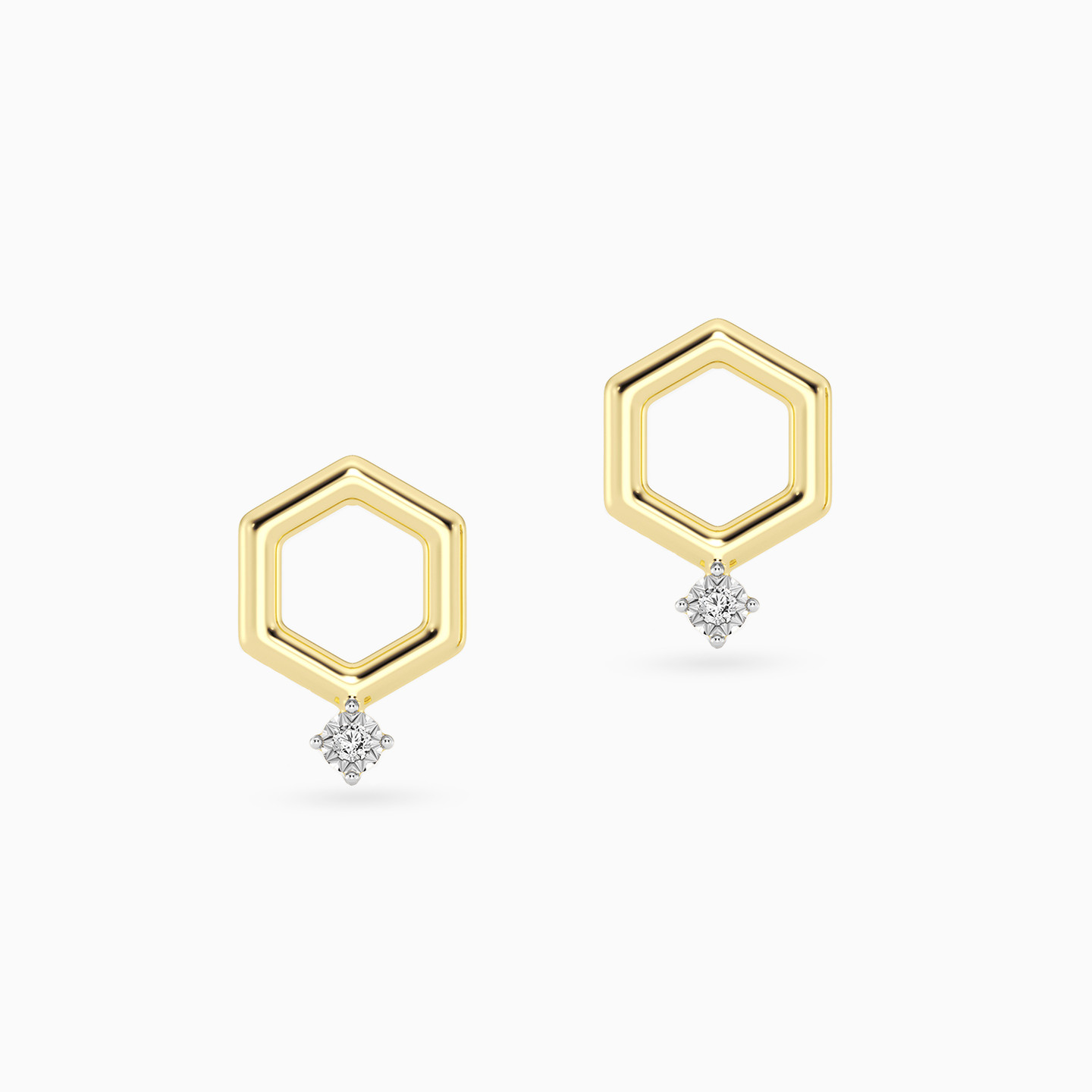 Hexagon Lab Grown Diamonds Gold Plated Stud Earrings - 3 Hexagon Lab Grown Diamonds Gold Plated Stud Earrings - 3