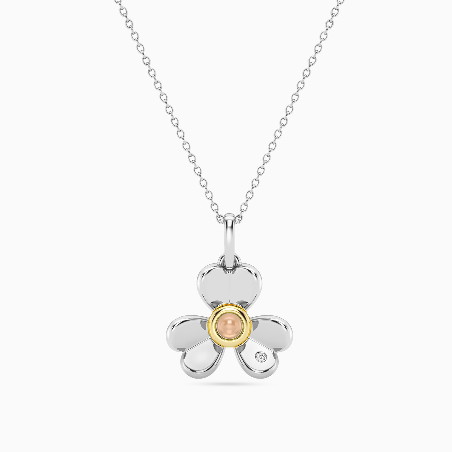 Flower Lab Grown Diamonds Sterling Silver Necklace - 3 Flower Lab Grown Diamonds Sterling Silver Necklace - 3