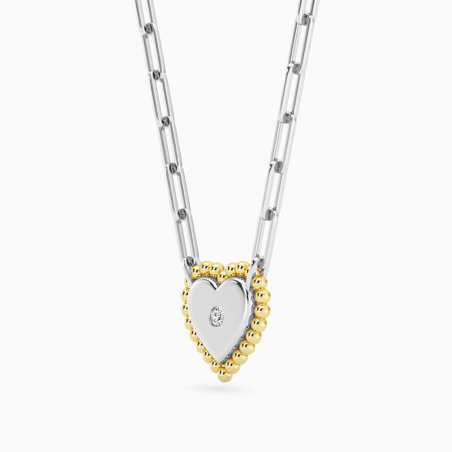 سلسلة فضة إسترليني قلب مزينة بألماس مختبرات   - 2