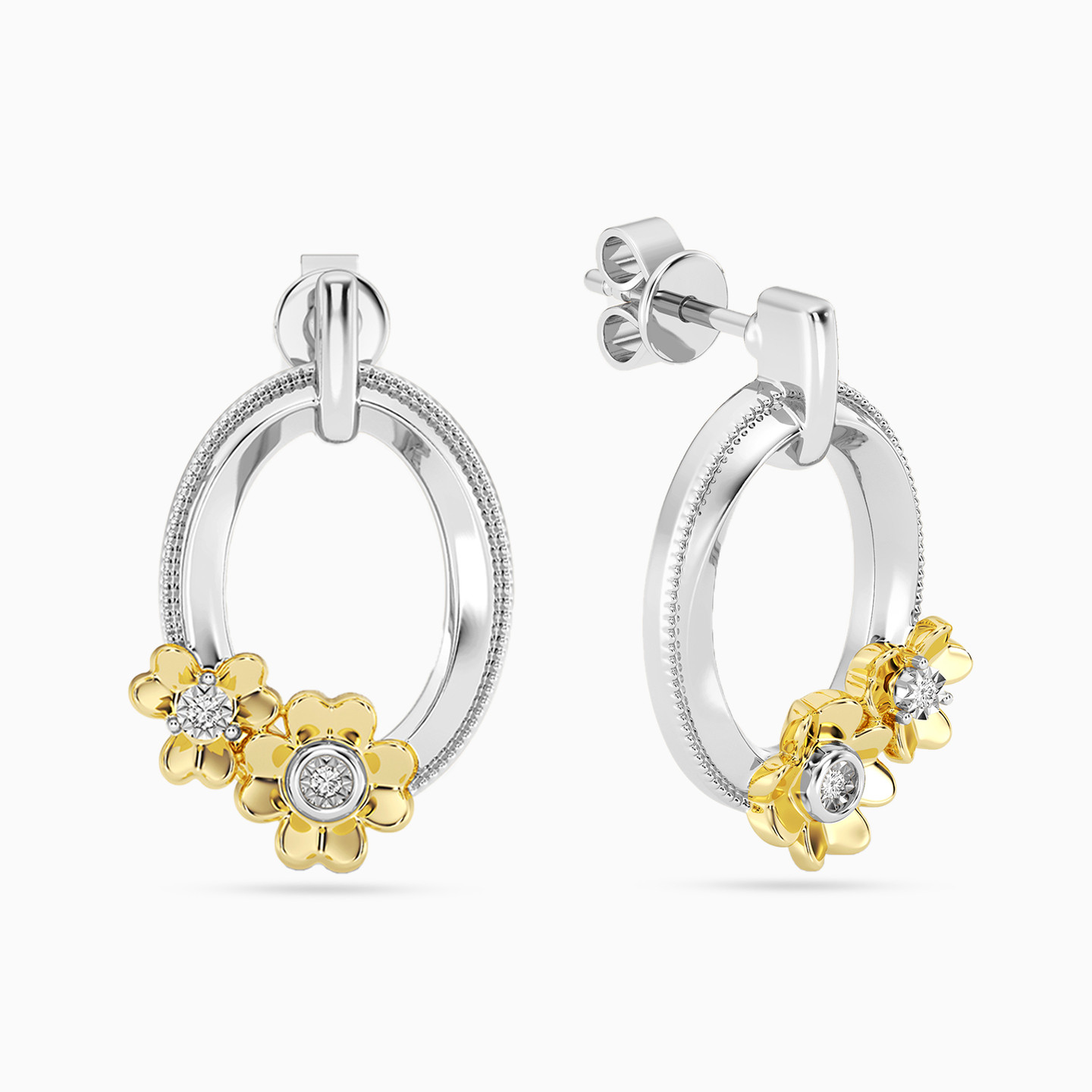 أقراط صغيرة فضة إسترليني دائرية مزينة بألماس مختبرات  