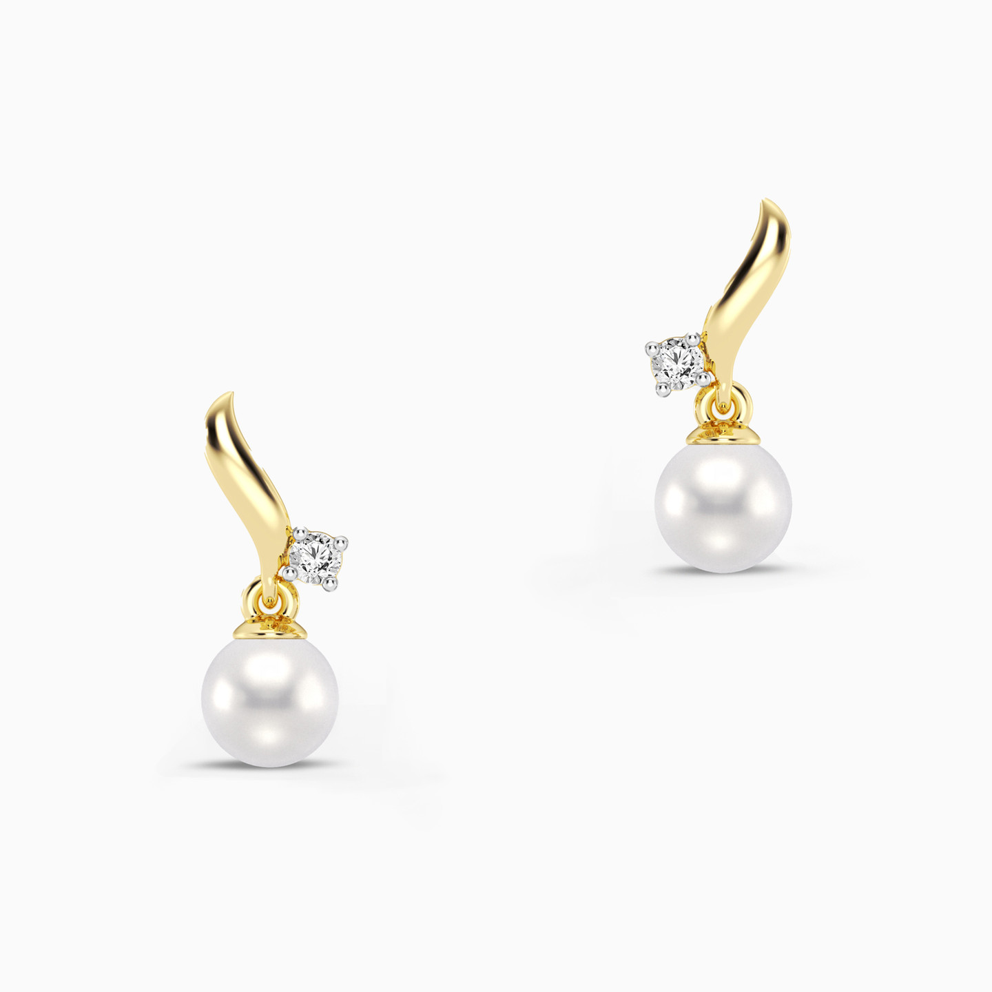 أقراط صغيرة مطلية بالذهب دائرية مزينة بألماس مختبرات ولؤلؤ - 2 أقراط صغيرة مطلية بالذهب دائرية مزينة بألماس مختبرات ولؤلؤ - 2