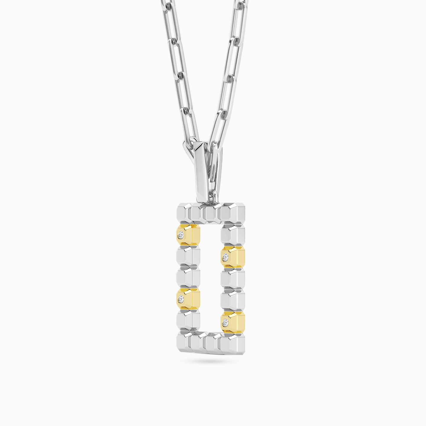 سلسلة فضة إسترليني مستطيلة مزينة بألماس مختبرات   - 2