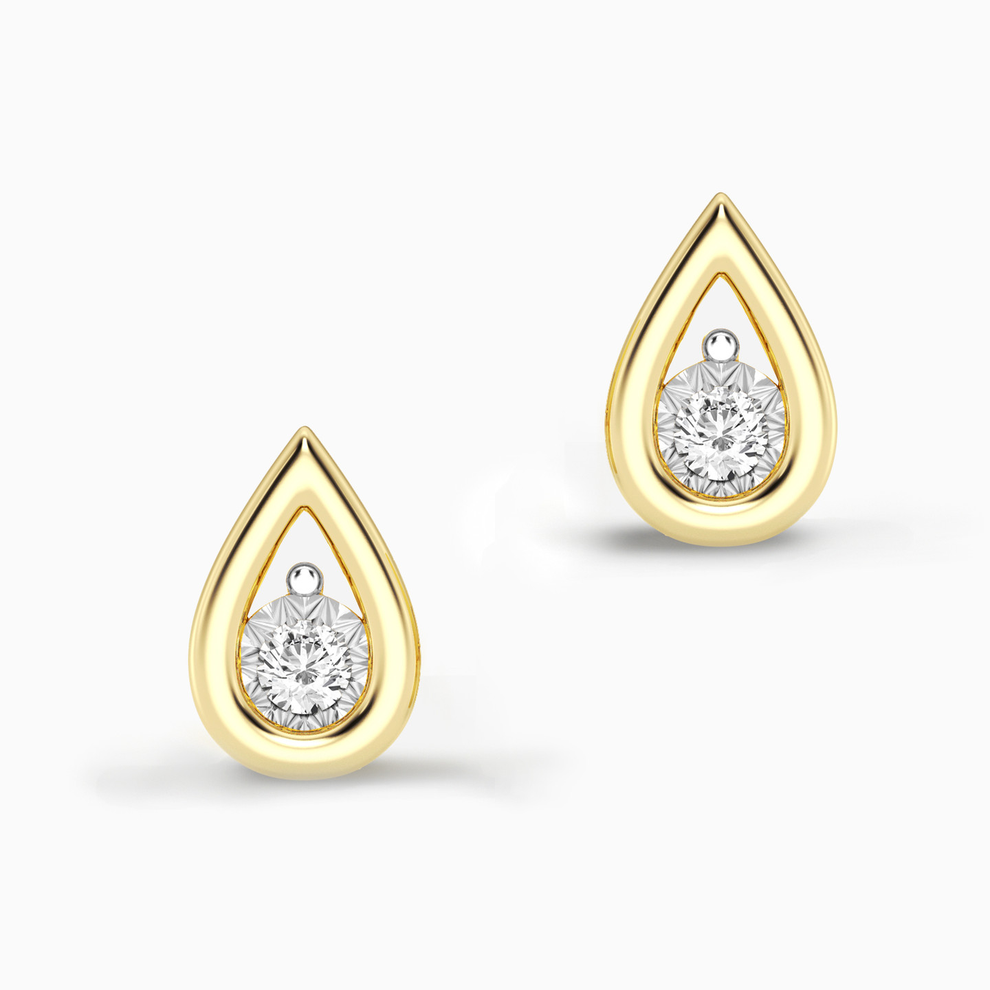 Pear Lab Grown Diamonds Gold Plated Stud Earrings - 3 Pear Lab Grown Diamonds Gold Plated Stud Earrings - 3
