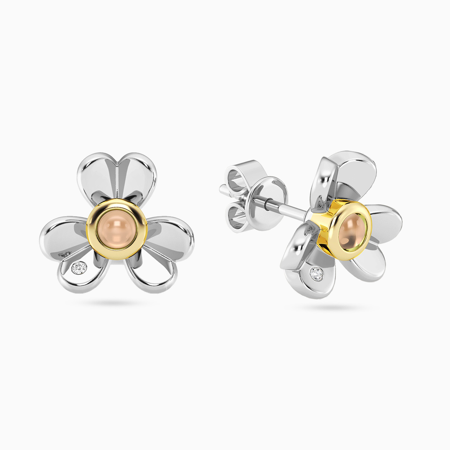 أقراط صغيرة مطلية بالذهب زهرة مزينة بألماس مختبرات أقراط صغيرة مطلية بالذهب زهرة مزينة بألماس مختبرات