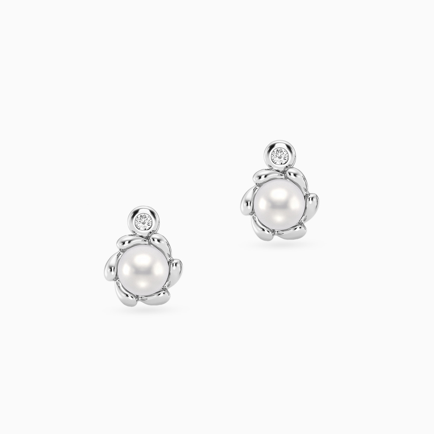 Circle Lab Grown Diamonds & Pearl Sterling Silver Stud Earrings - 3 Circle Lab Grown Diamonds & Pearl Sterling Silver Stud Earrings - 3