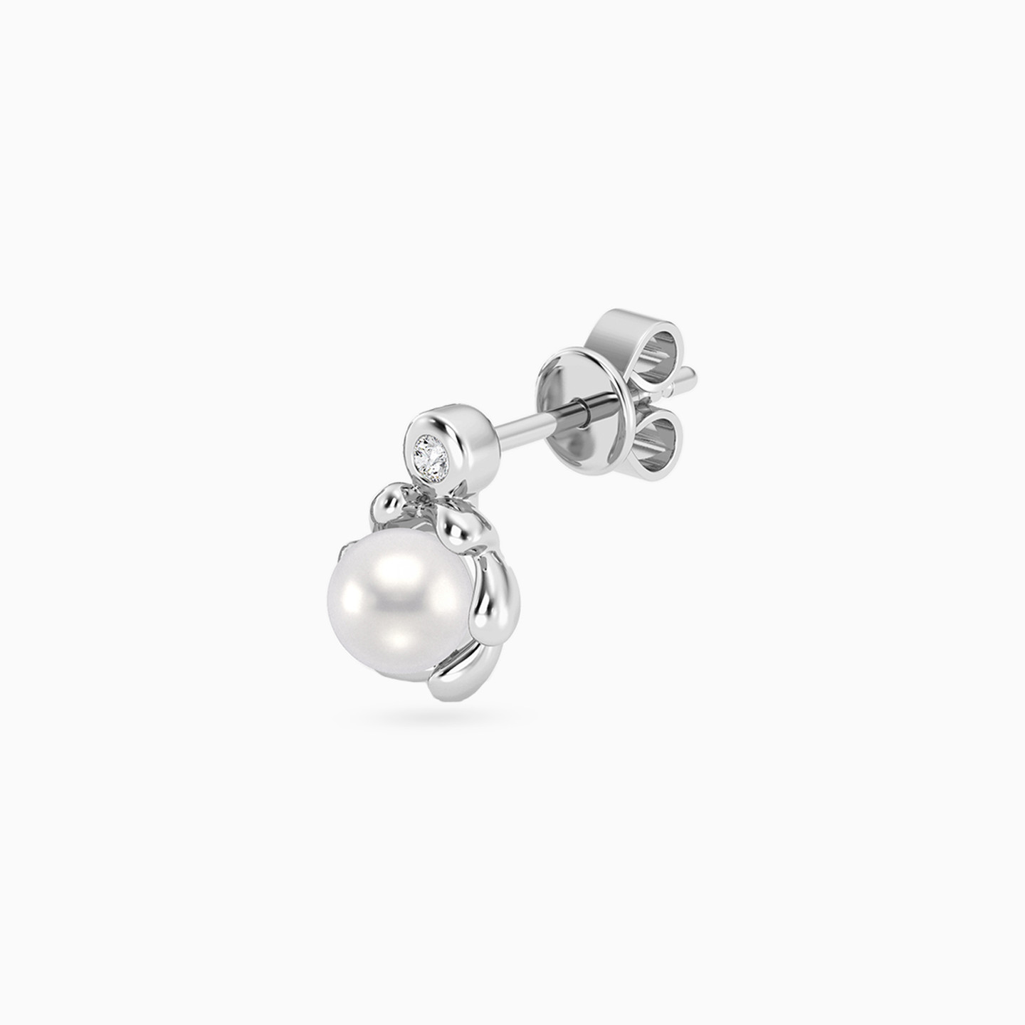 Circle Lab Grown Diamonds & Pearl Sterling Silver Stud Earrings - 4 Circle Lab Grown Diamonds & Pearl Sterling Silver Stud Earrings - 4