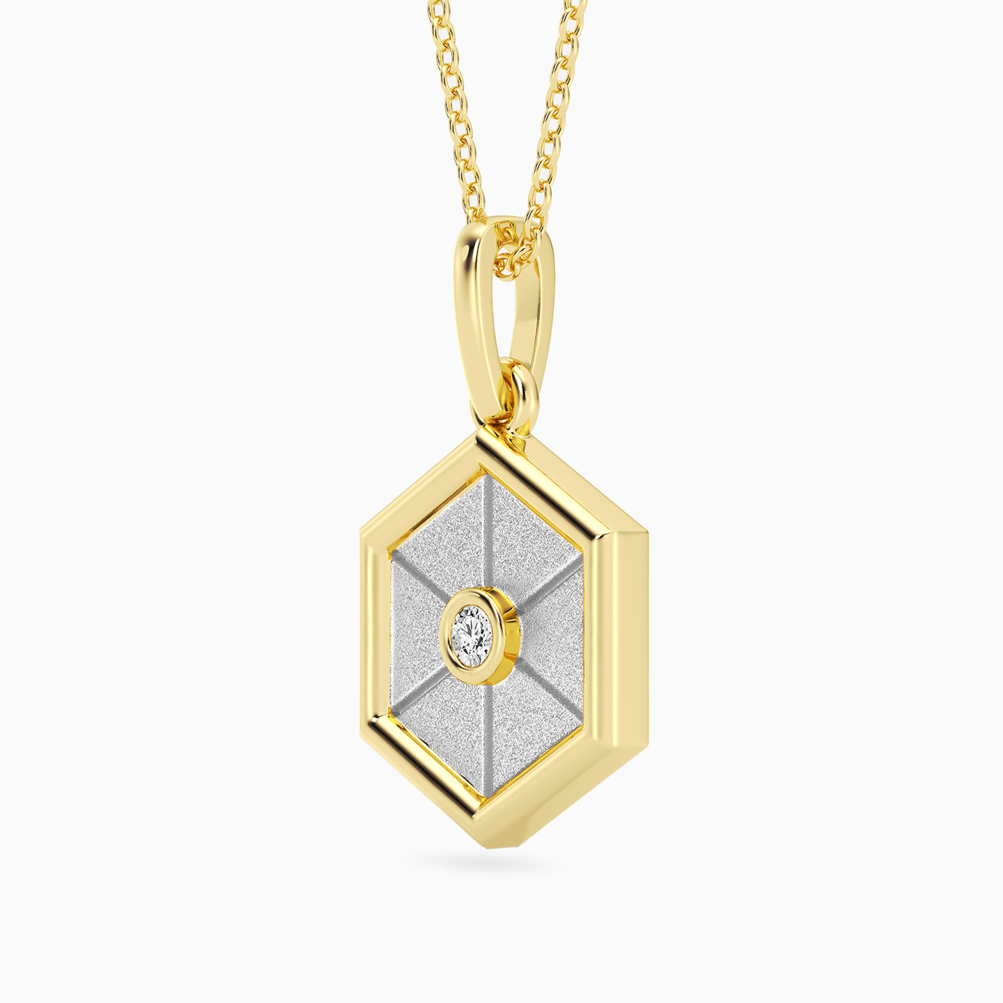 Hexagon Lab Grown Diamonds Gold Plated Necklace - 2 Hexagon Lab Grown Diamonds Gold Plated Necklace - 2