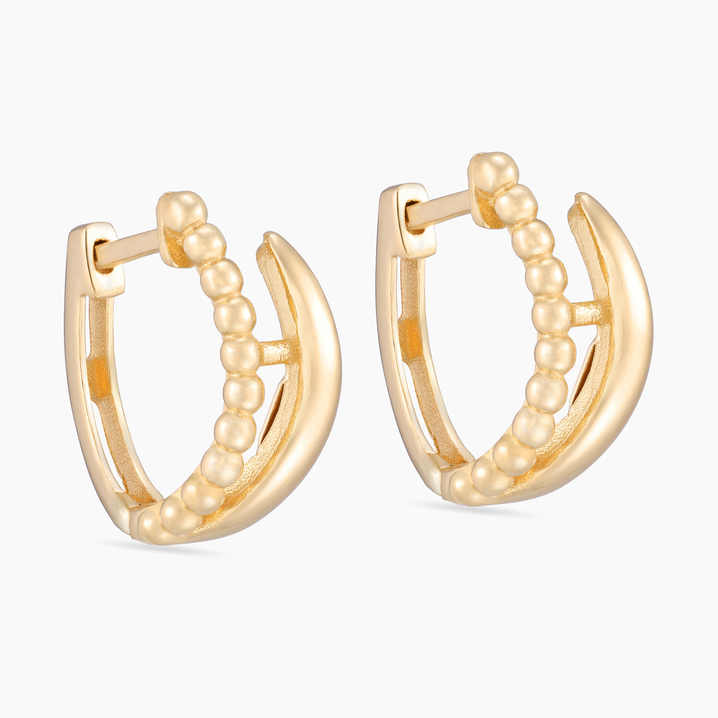 Beaded Hoop Earrings in 21K Gold - 5 Beaded Hoop Earrings in 21K Gold - 5