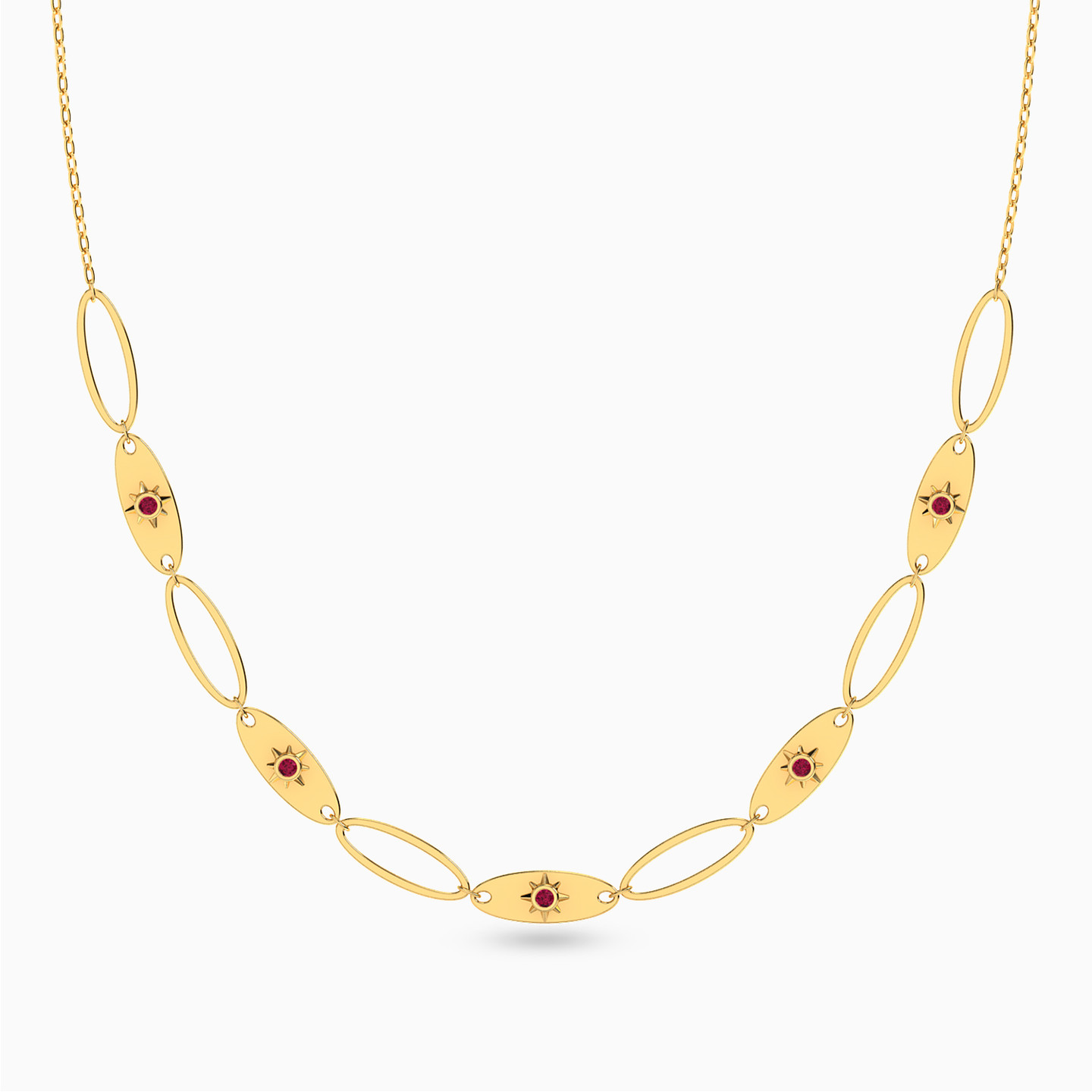Links Red Stone Chain Necklace in 18K Gold Links Red Stone Chain Necklace in 18K Gold