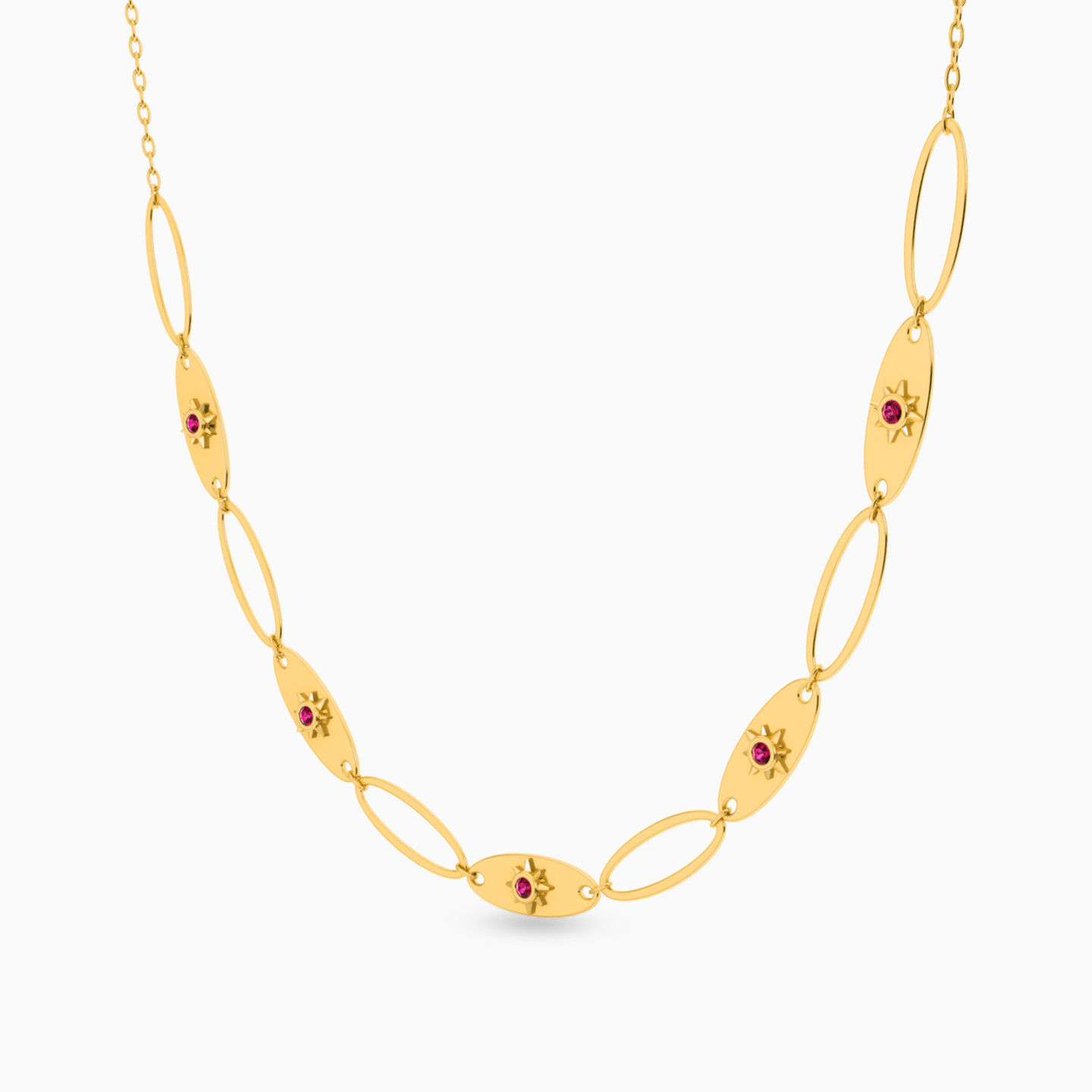 Links Red Stone Chain Necklace in 18K Gold - 2 Links Red Stone Chain Necklace in 18K Gold - 2