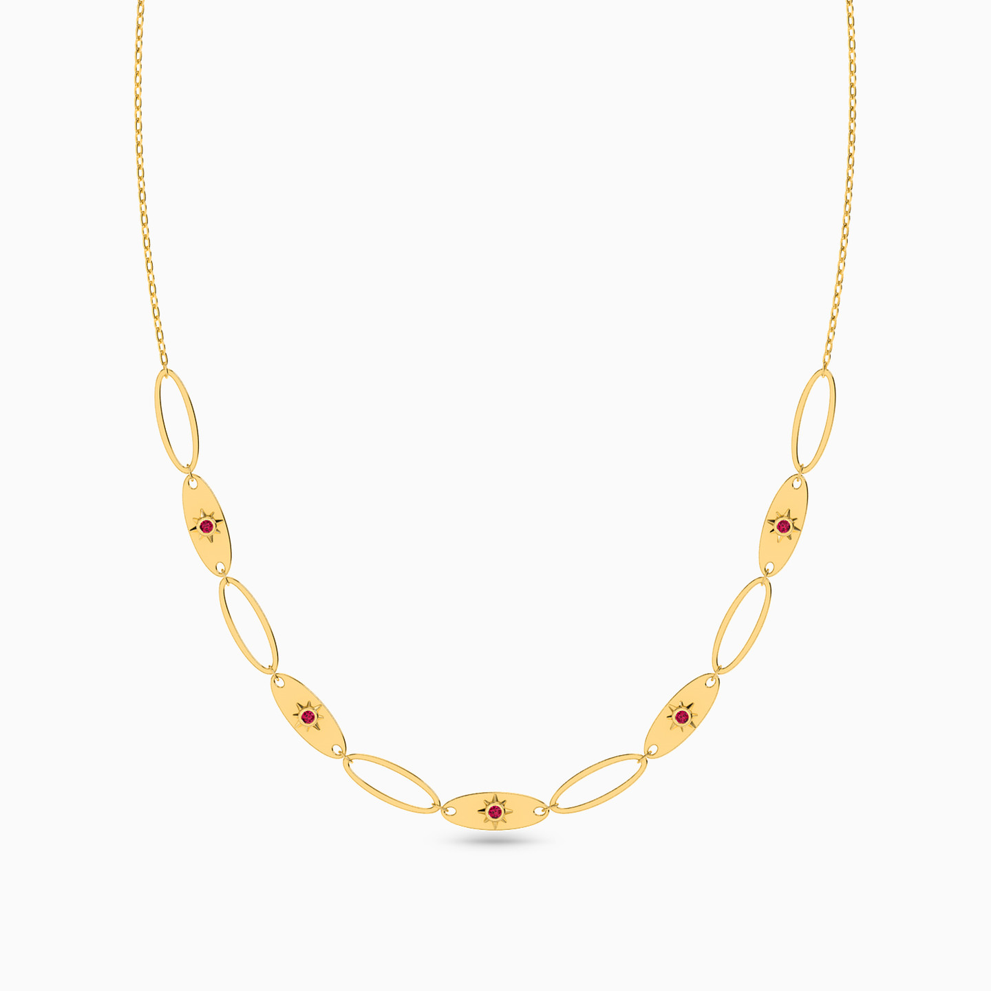 Links Red Stone Chain Necklace in 18K Gold - 3 Links Red Stone Chain Necklace in 18K Gold - 3