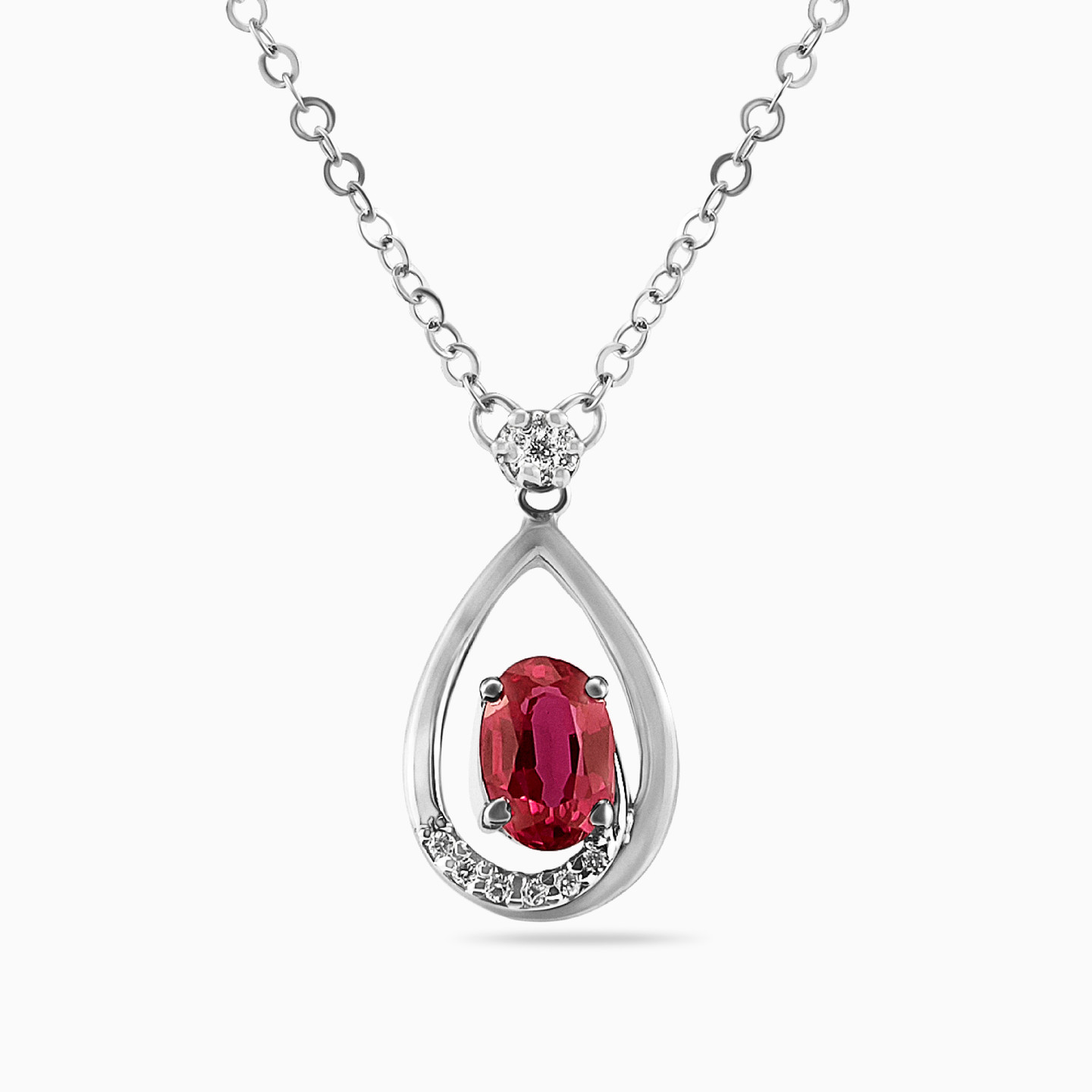 Pear Diamond & Red Stone Necklace in 18K Gold Pear Diamond & Red Stone Necklace in 18K Gold