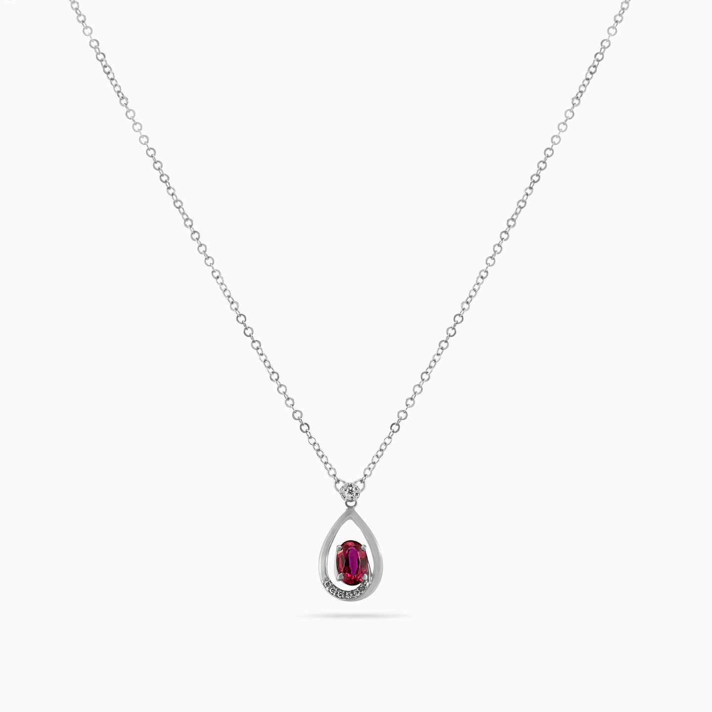 Pear Diamond & Red Stone Necklace in 18K Gold - 3 Pear Diamond & Red Stone Necklace in 18K Gold - 3