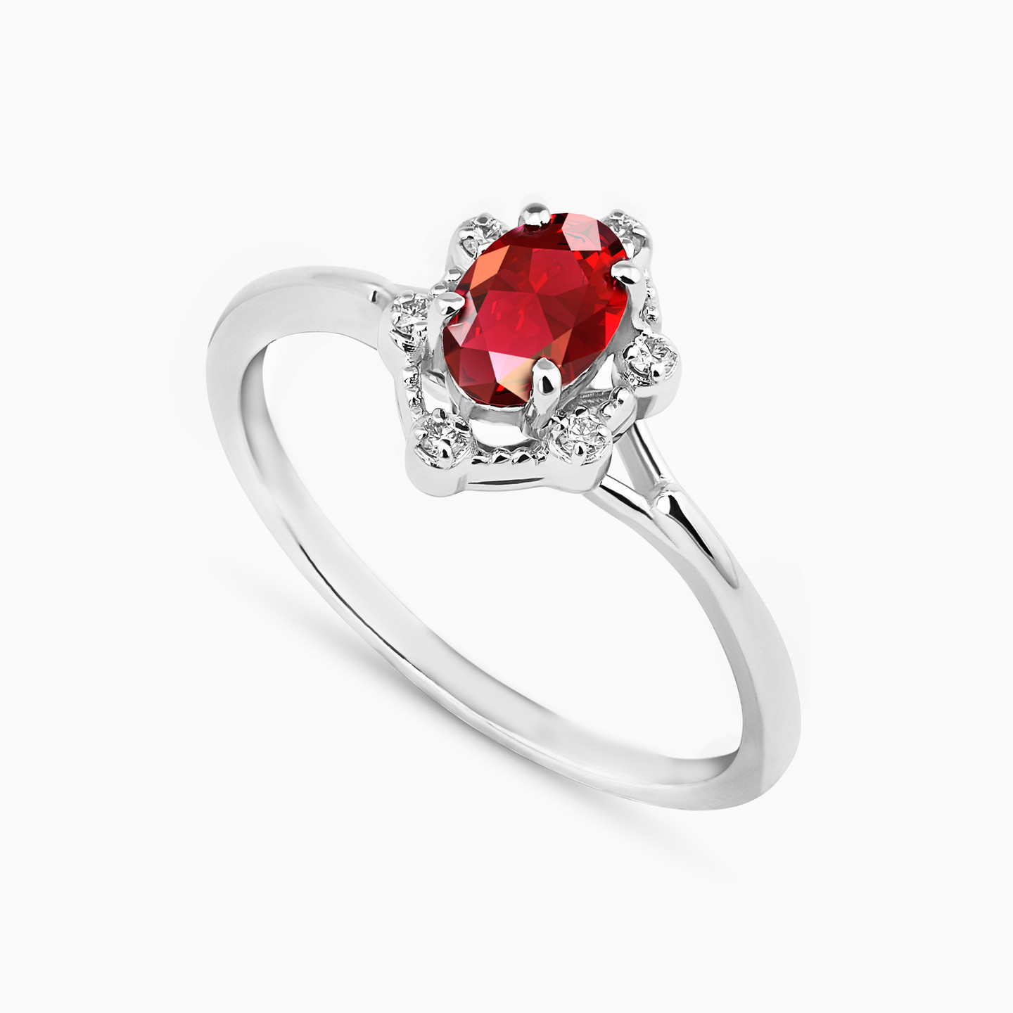 Oval Diamond & Red Stone Ring in 18K Gold - 2 Oval Diamond & Red Stone Ring in 18K Gold - 2