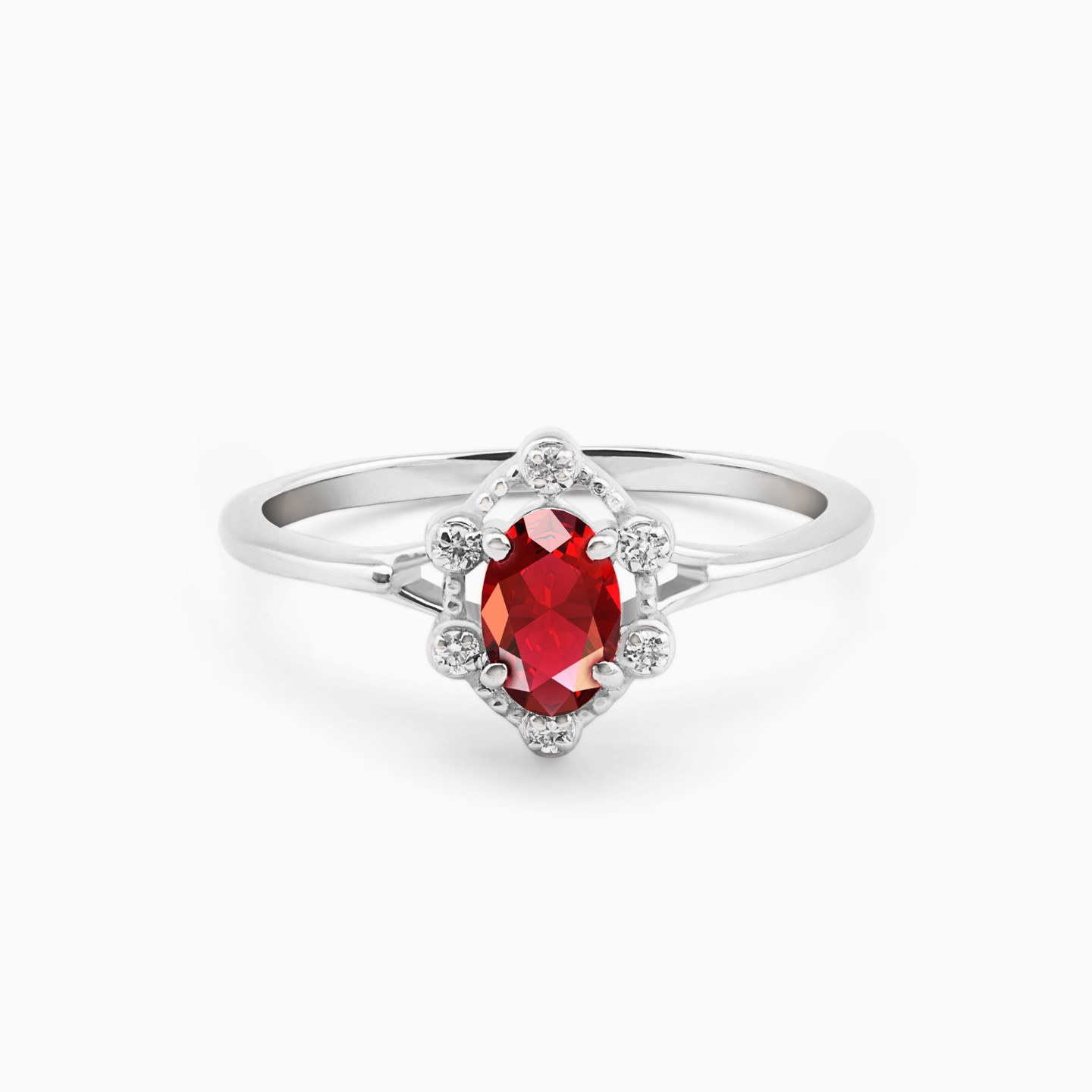 Oval Diamond & Red Stone Ring in 18K Gold Oval Diamond & Red Stone Ring in 18K Gold