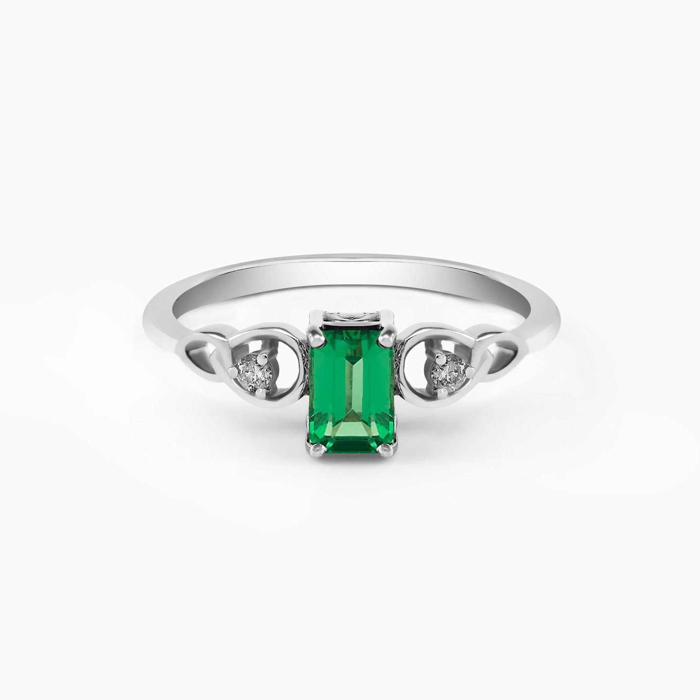 Baguette Diamond & Green Stones Ring in 18K Gold Baguette Diamond & Green Stones Ring in 18K Gold