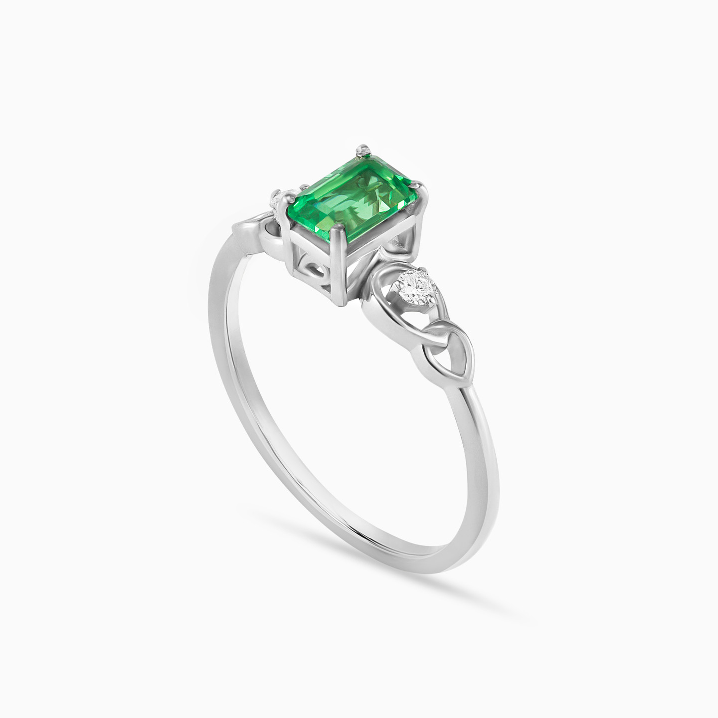 Baguette Diamond & Green Stones Ring in 18K Gold - 2 Baguette Diamond & Green Stones Ring in 18K Gold - 2