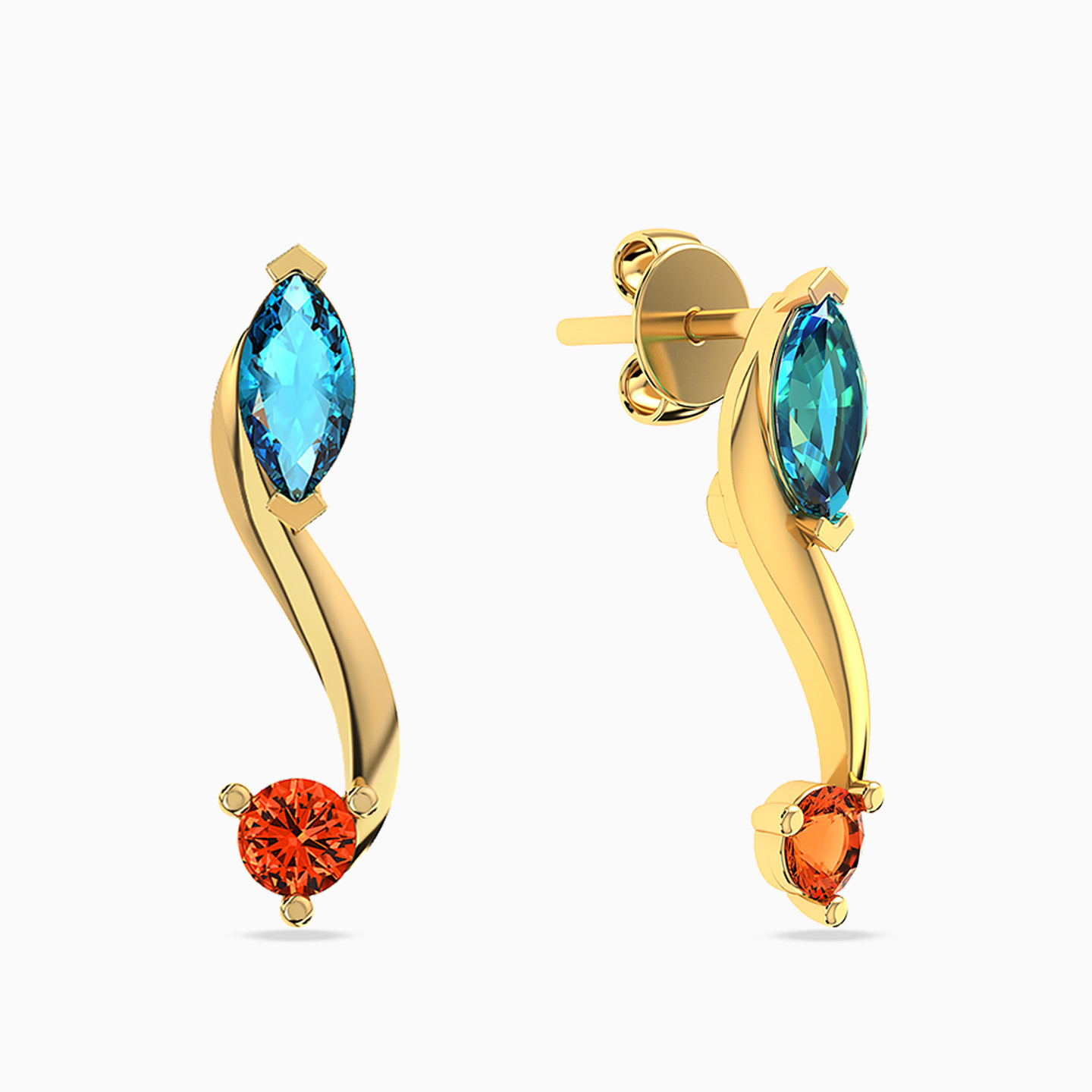 Marquise Colored Stones Stud Earrings in 18K Gold