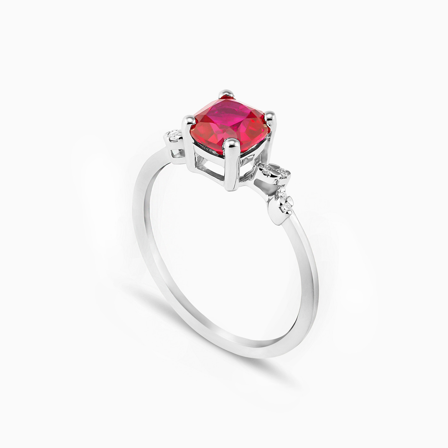 Square Diamond & Red Stone Ring in 18K Gold - 2 Square Diamond & Red Stone Ring in 18K Gold - 2