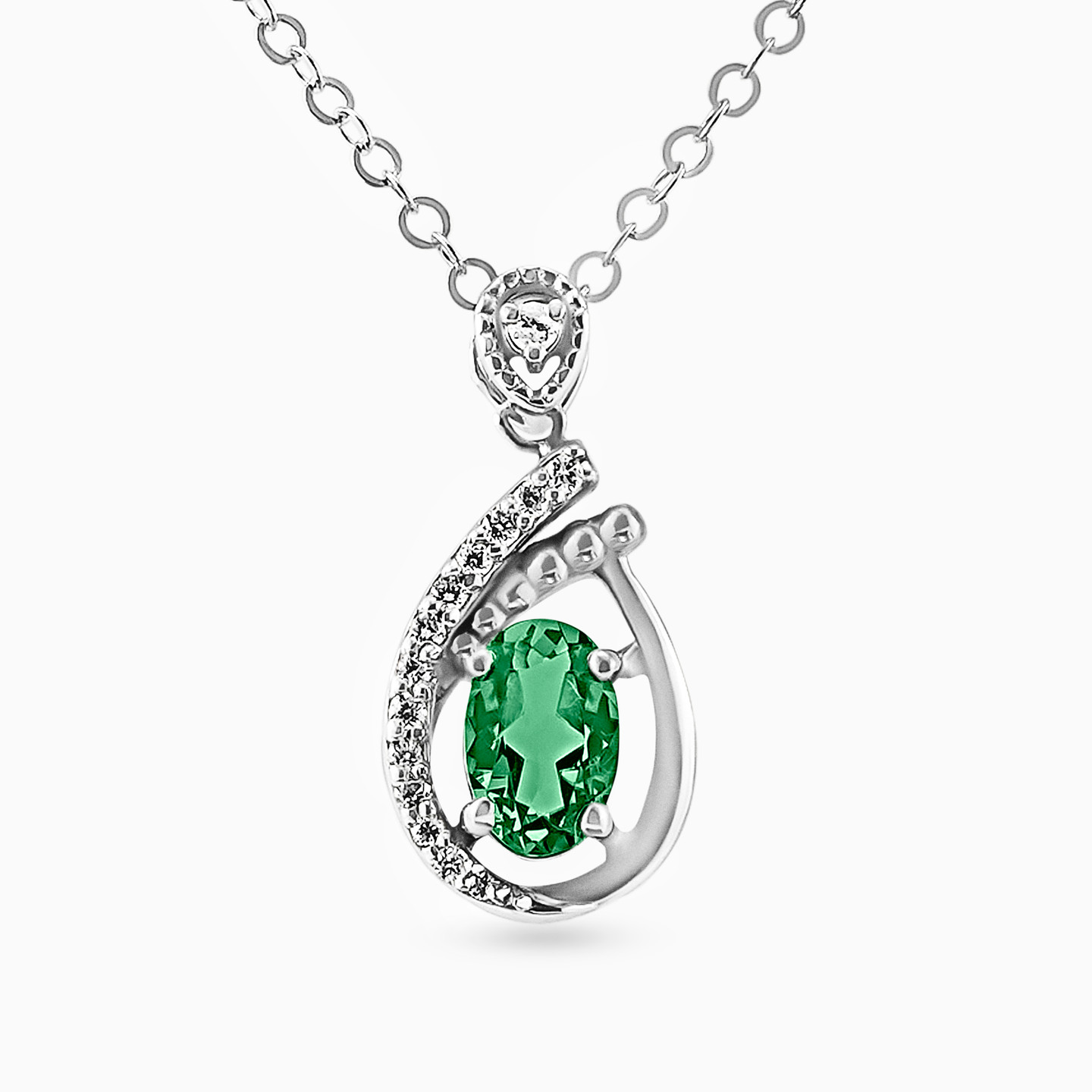 Pear Diamond & Green Stones Necklace in 18K Gold Pear Diamond & Green Stones Necklace in 18K Gold