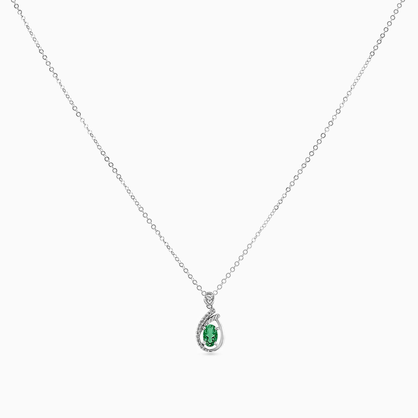 Pear Diamond & Green Stones Necklace in 18K Gold - 3 Pear Diamond & Green Stones Necklace in 18K Gold - 3