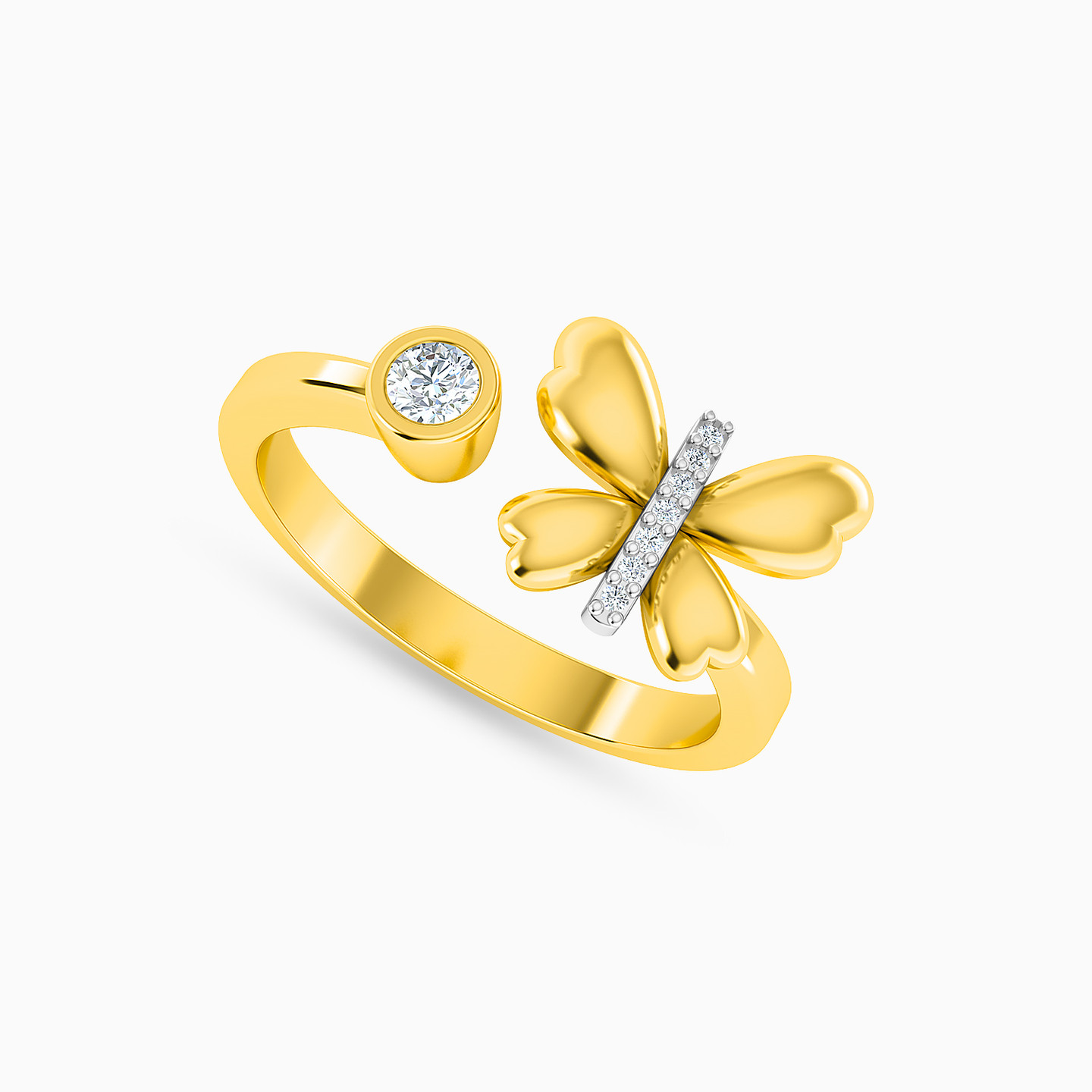 Butterfly Diamonds Two Headed Ring in 18K Gold - 2 Butterfly Diamonds Two Headed Ring in 18K Gold - 2