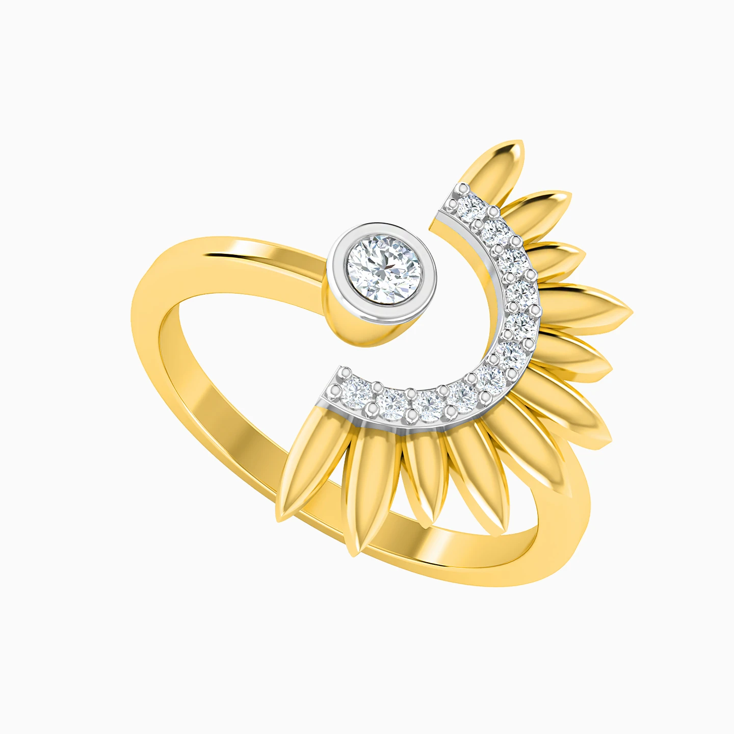 Semi-circle Diamond Two Headed Ring in 18K Gold - 2 Semi-circle Diamond Two Headed Ring in 18K Gold - 2