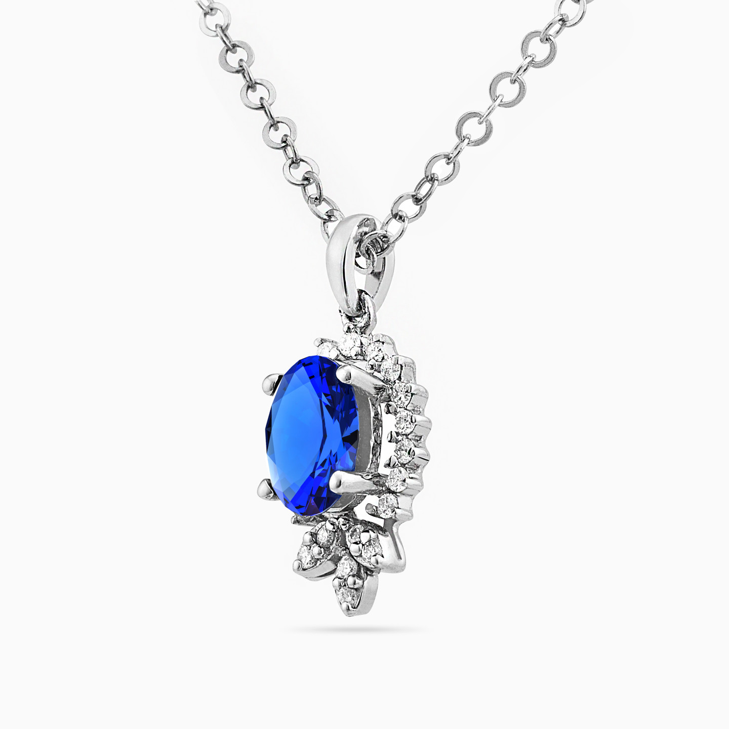 Pear Diamond & Blue Stone Necklace in 18K Gold - 2 Pear Diamond & Blue Stone Necklace in 18K Gold - 2