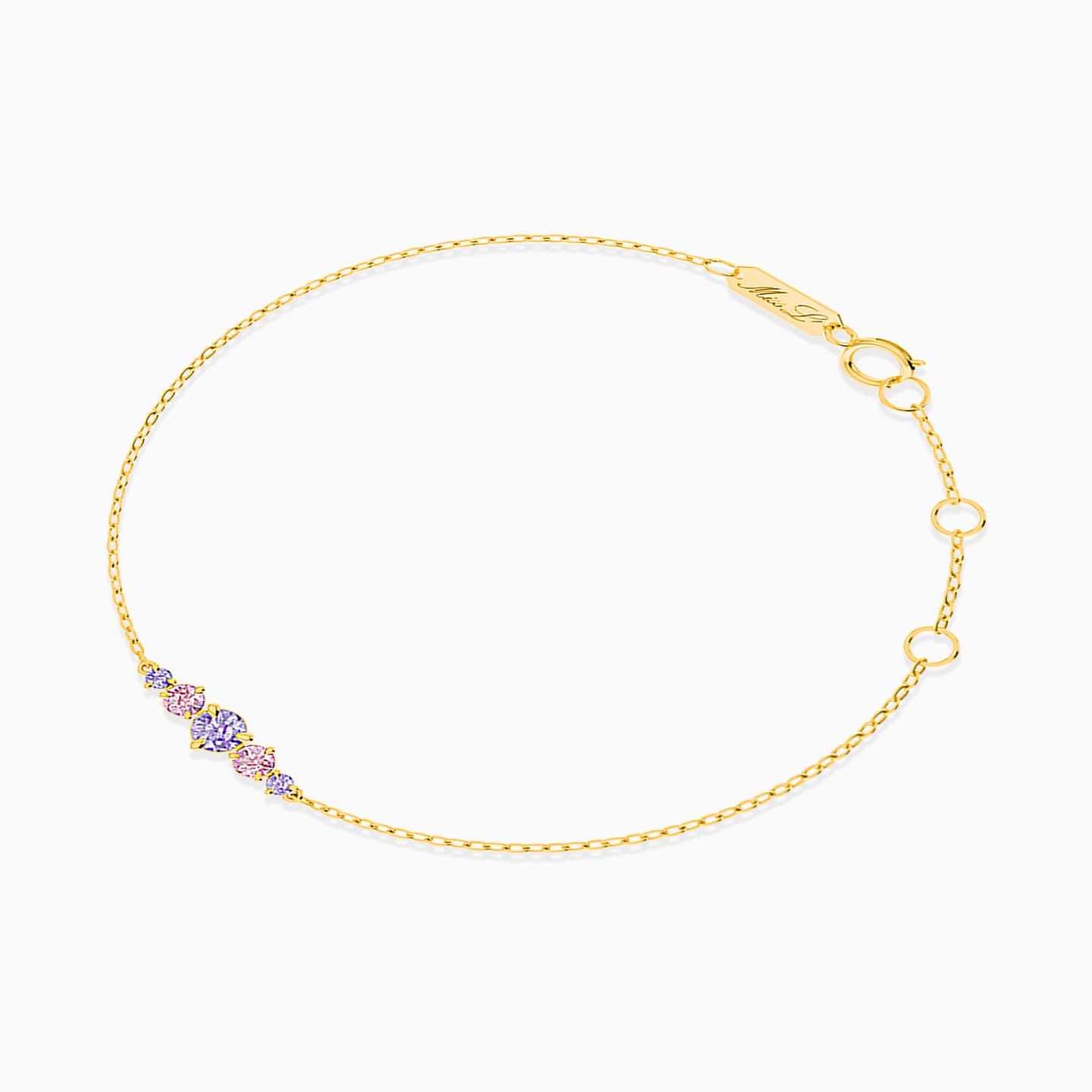 Circle Colored Stones Chain Bracelet in 18K Gold - 2 Circle Colored Stones Chain Bracelet in 18K Gold - 2