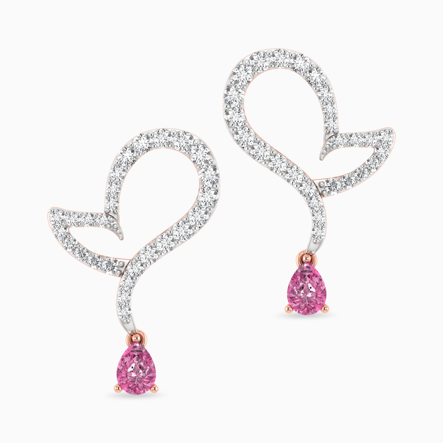 Heart Diamond & Rose Stone Stud Earrings in 18K Gold Heart Diamond & Rose Stone Stud Earrings in 18K Gold