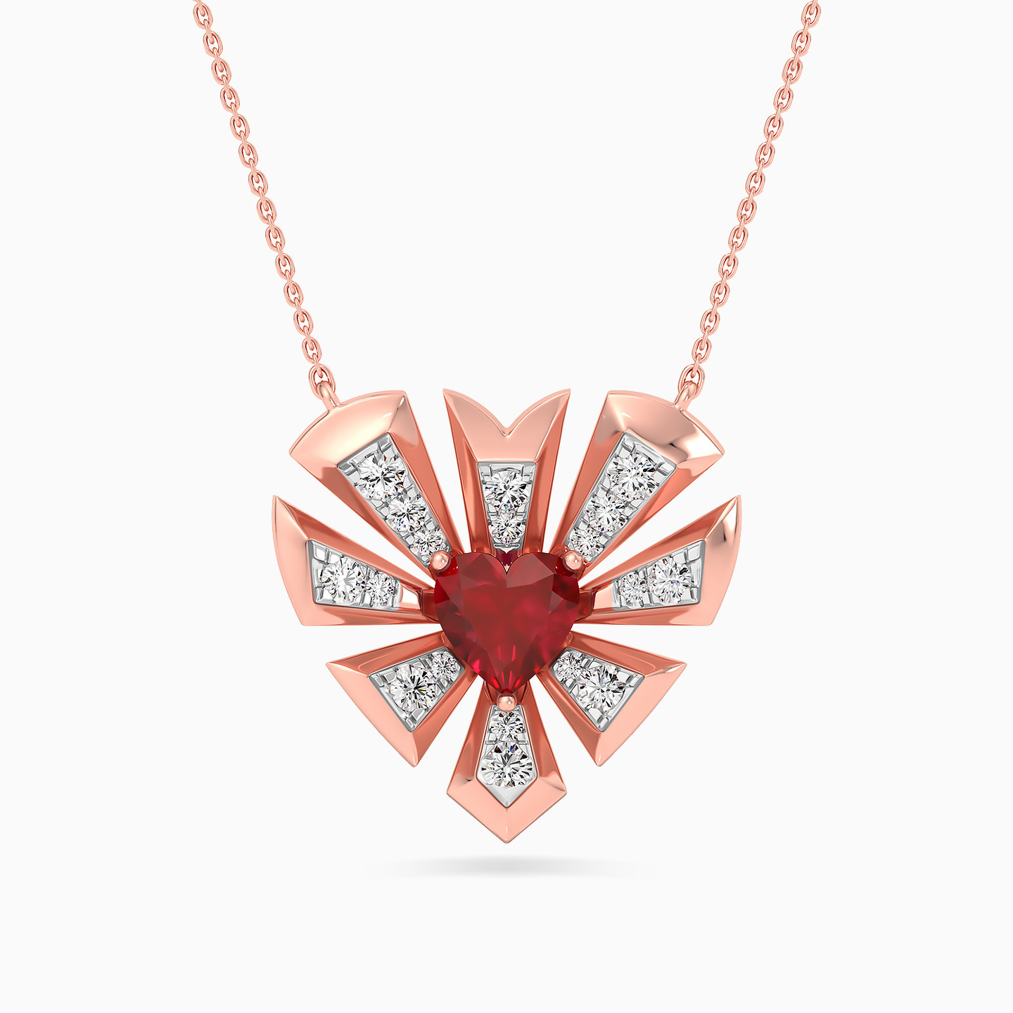 Heart Diamond & Red Stone Necklace in 18K Gold Heart Diamond & Red Stone Necklace in 18K Gold