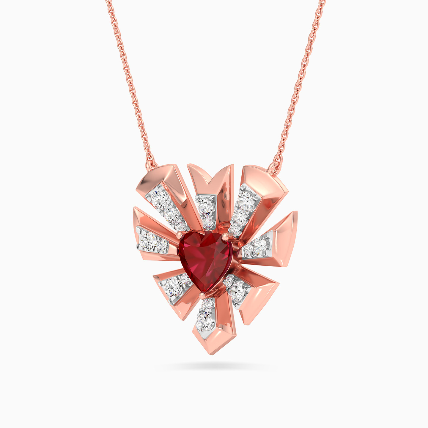 Heart Diamond & Red Stone Necklace in 18K Gold - 2 Heart Diamond & Red Stone Necklace in 18K Gold - 2