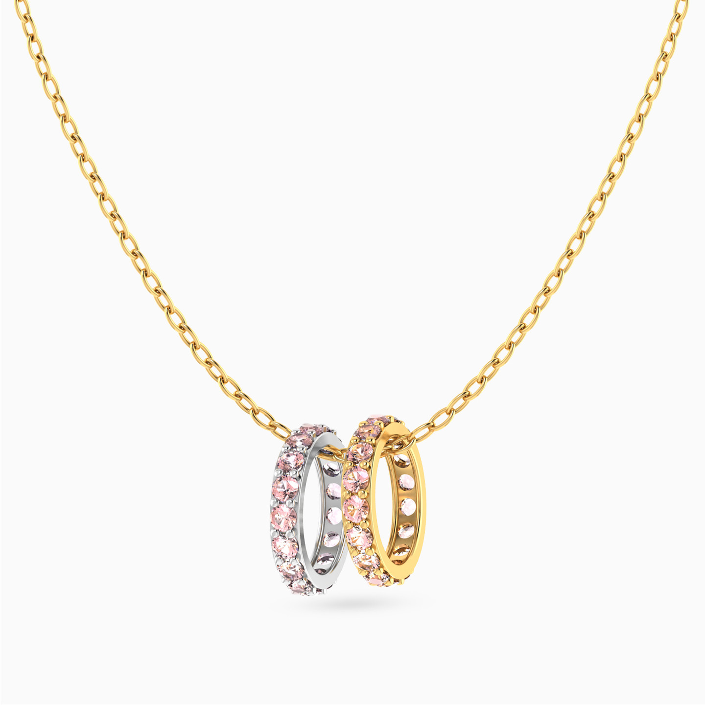 Circle Rose Stone Necklace In 18K Gold